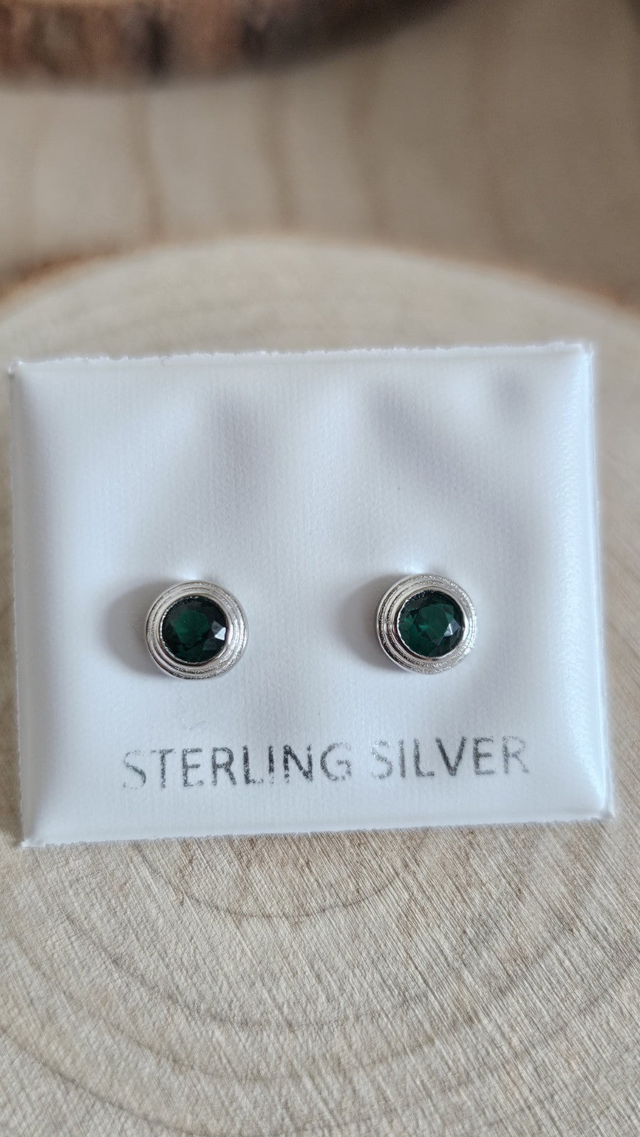 925 Sterling Silver Green CZ Stud Earrings 6mm Round Bezel Style New