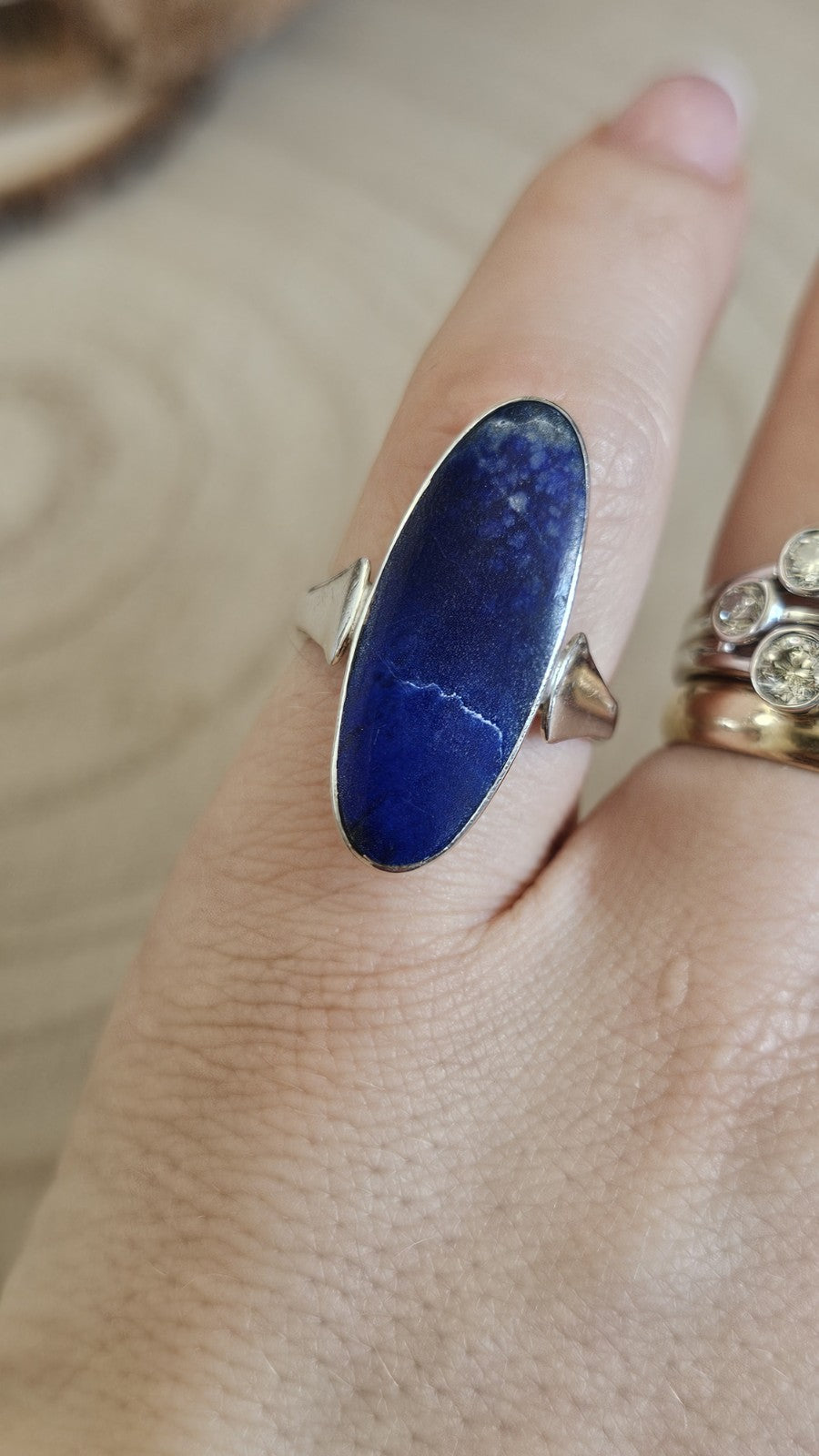 Vintage 925 Sterling Silver Sodalite Statement Ring Blue Gemstone Size O 1/2
