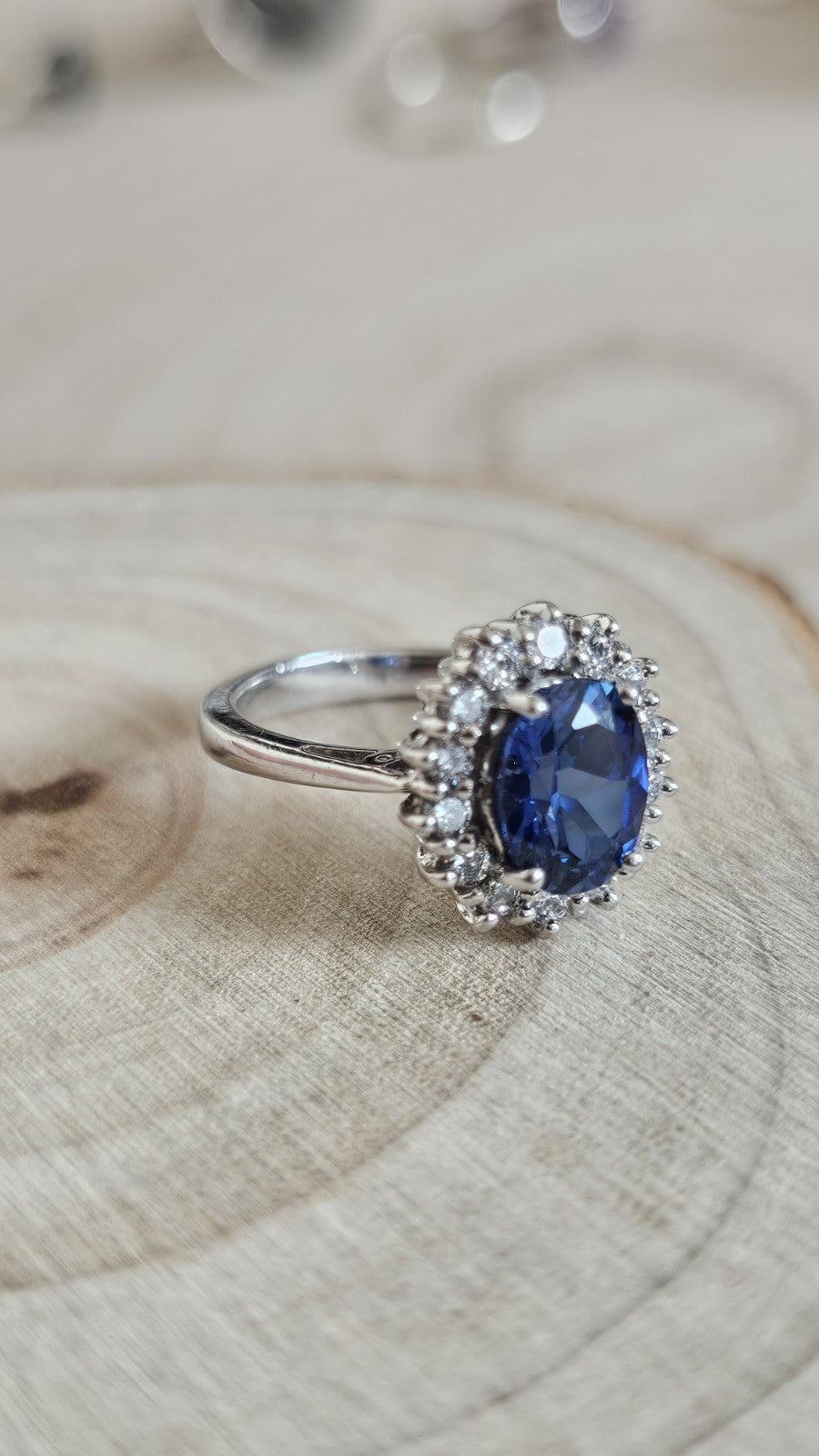 925 Sterling Silver Sapphire Blue CZ Halo Ring – Size K – Hallmarked 4.62g