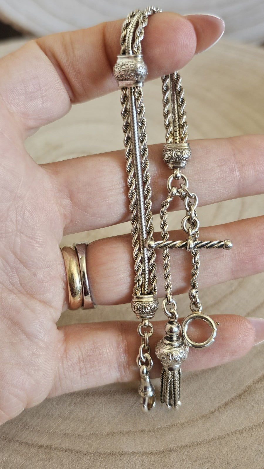 Antique Victorian 900 Silver Albertina Watch Chain Bracelet Tassel 17.88g