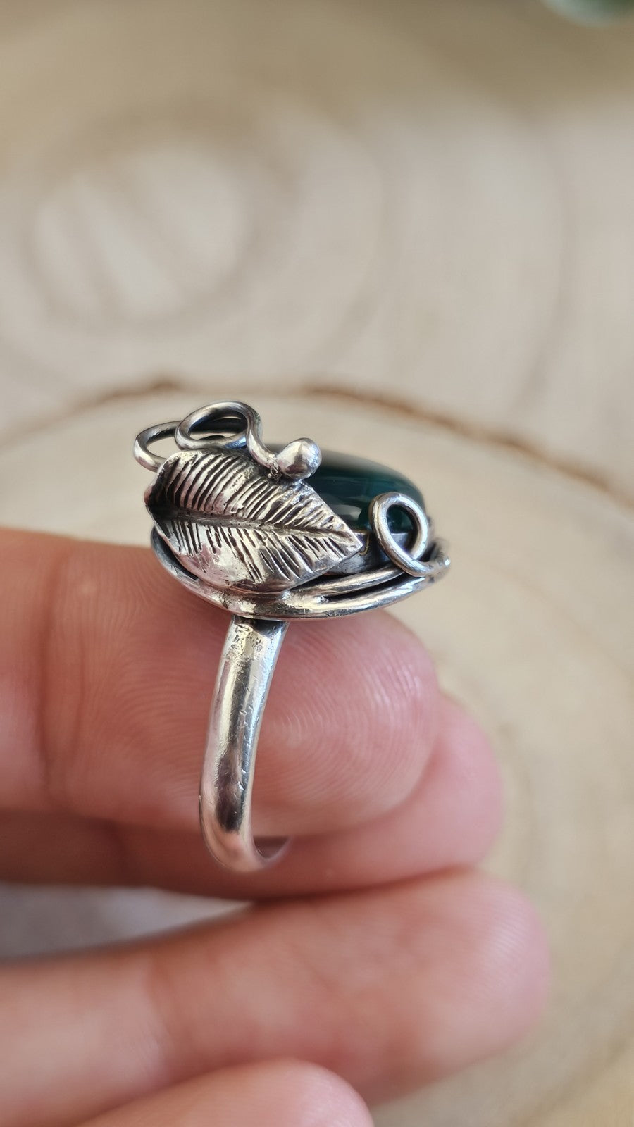 Vintage Sterling Silver Green Onyx Statement Ring Size S 7.92g