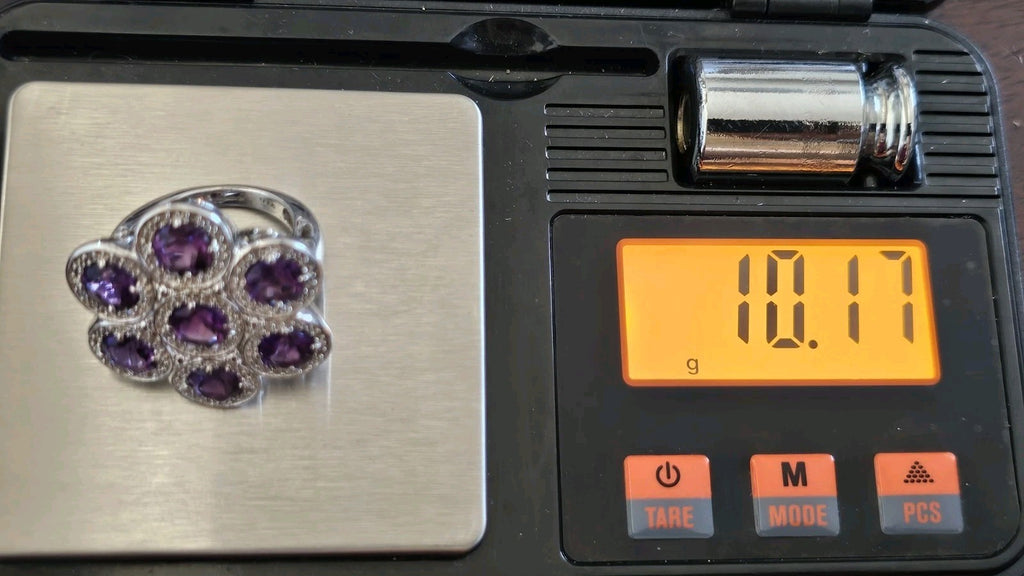 TGGC 925 Sterling Silver Amethyst Zircon Cluster Ring Size N 1/2 10.17g