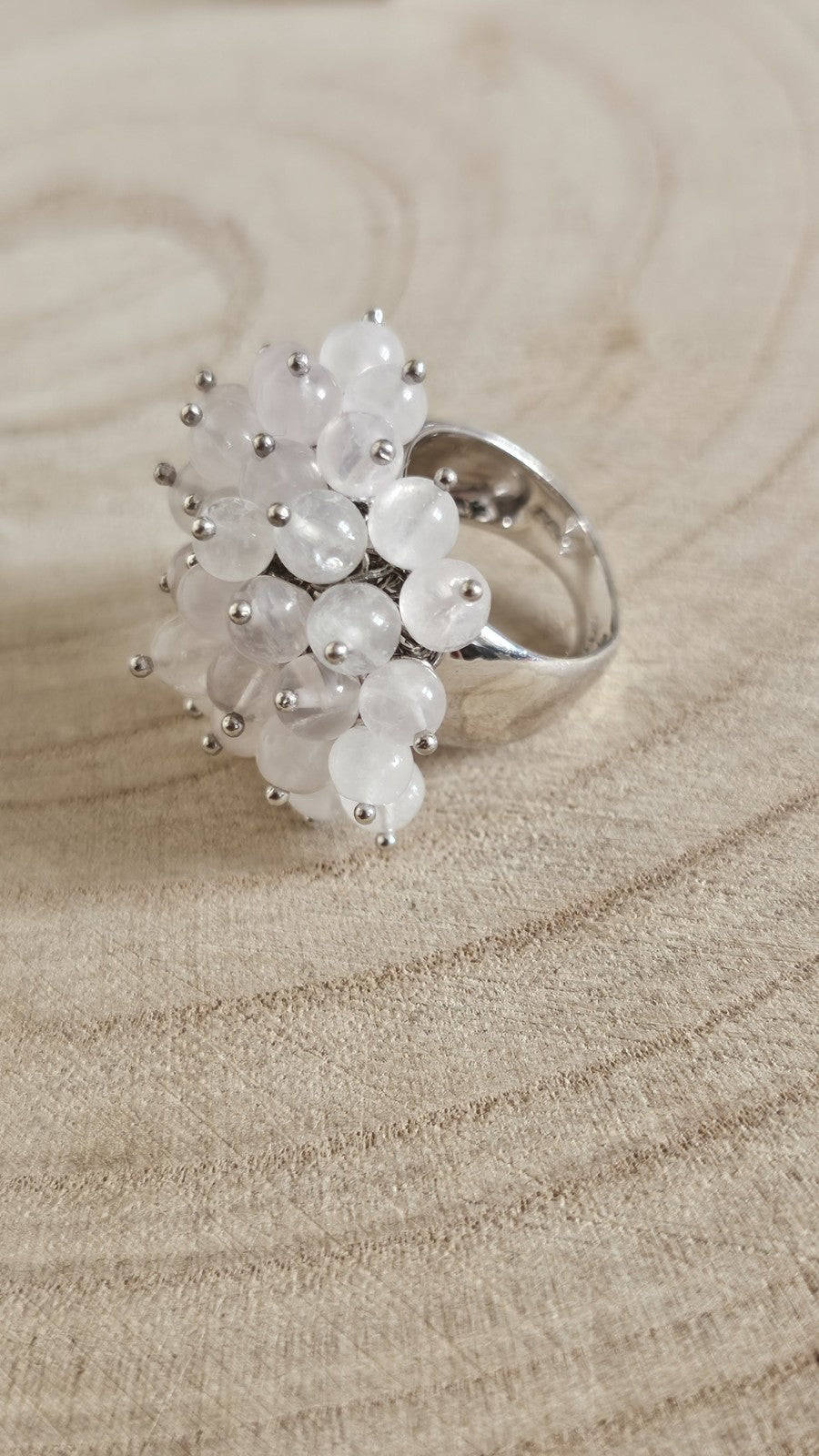 925 Sterling Silver Rose Quartz Cluster Ring Hallmarked Size J 1/2–13.20g