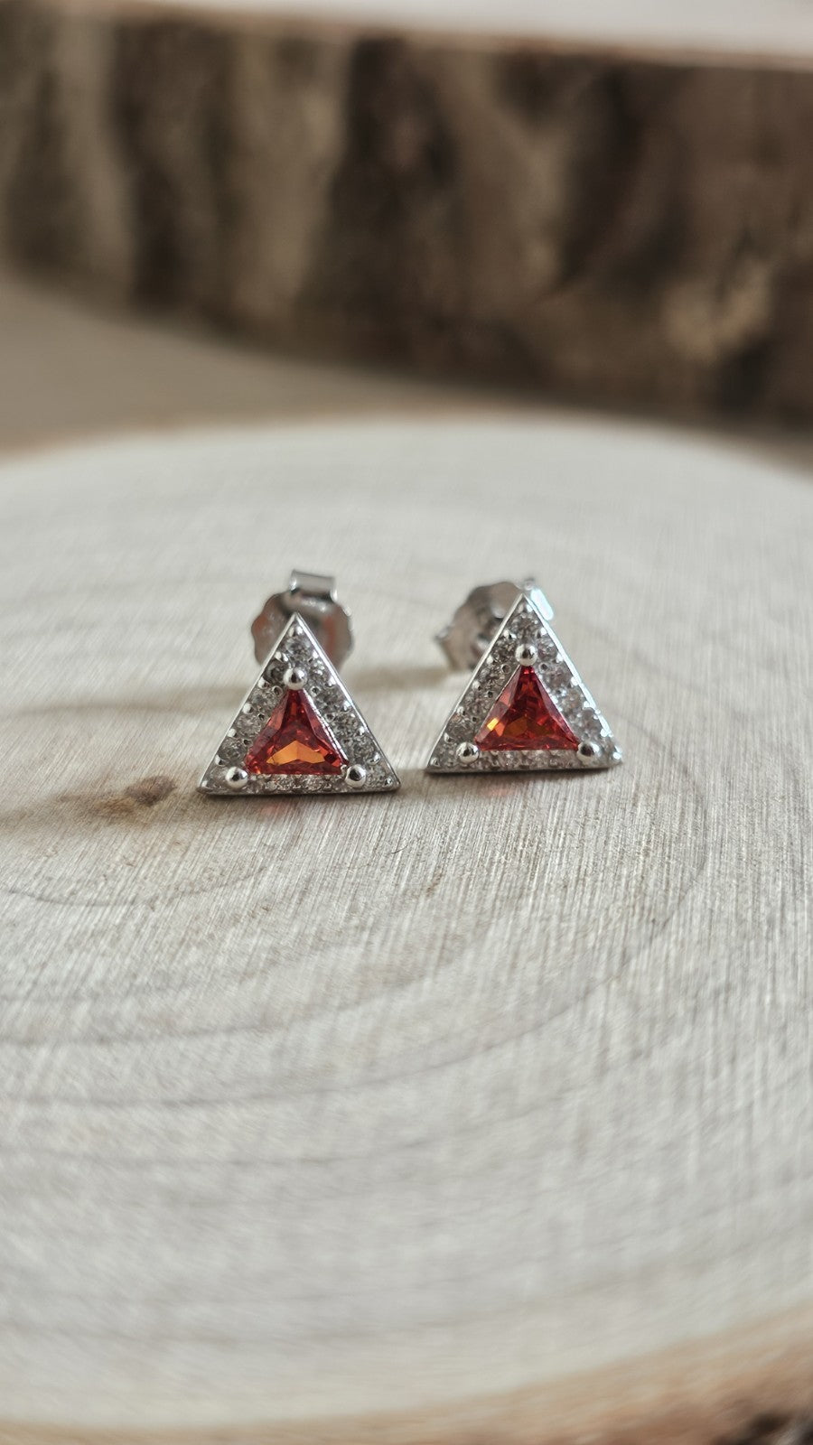 925 Sterling Silver Garnet Red CZ Triangle Stud Earrings 8.78mm