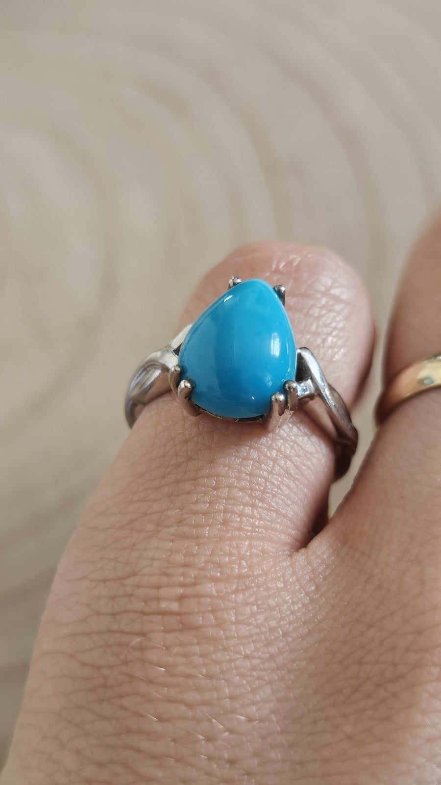 925 Sterling Silver Sleeping Beauty Turquoise Pear Ring Size P 1/2 4.47g