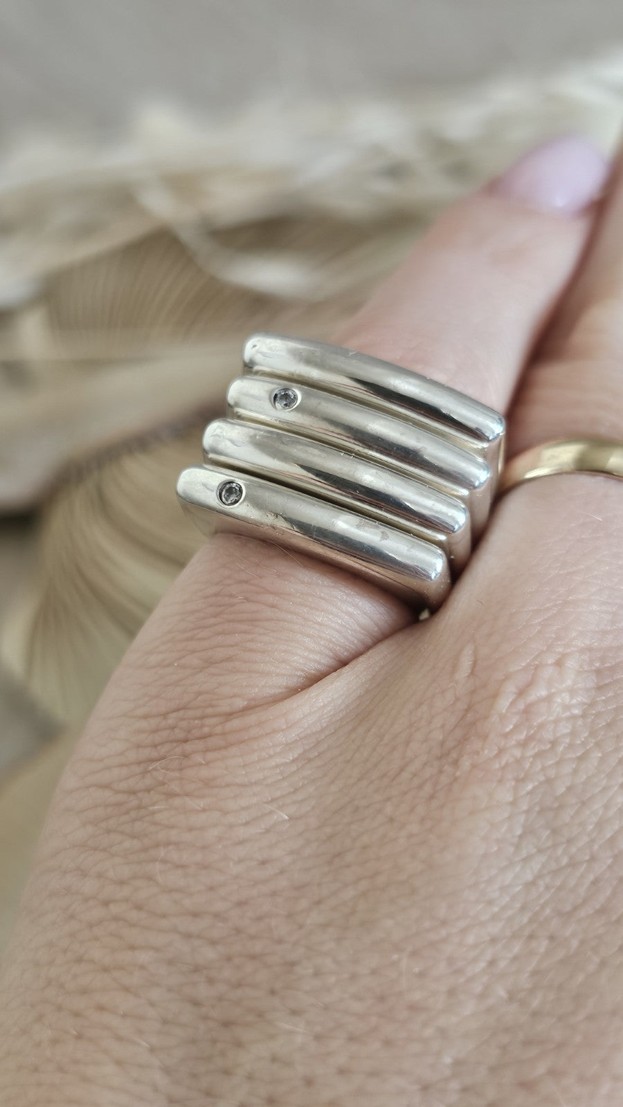 925 Sterling Silver 4 Band Articulated Statement Ring  Size M 1/2 22.11g