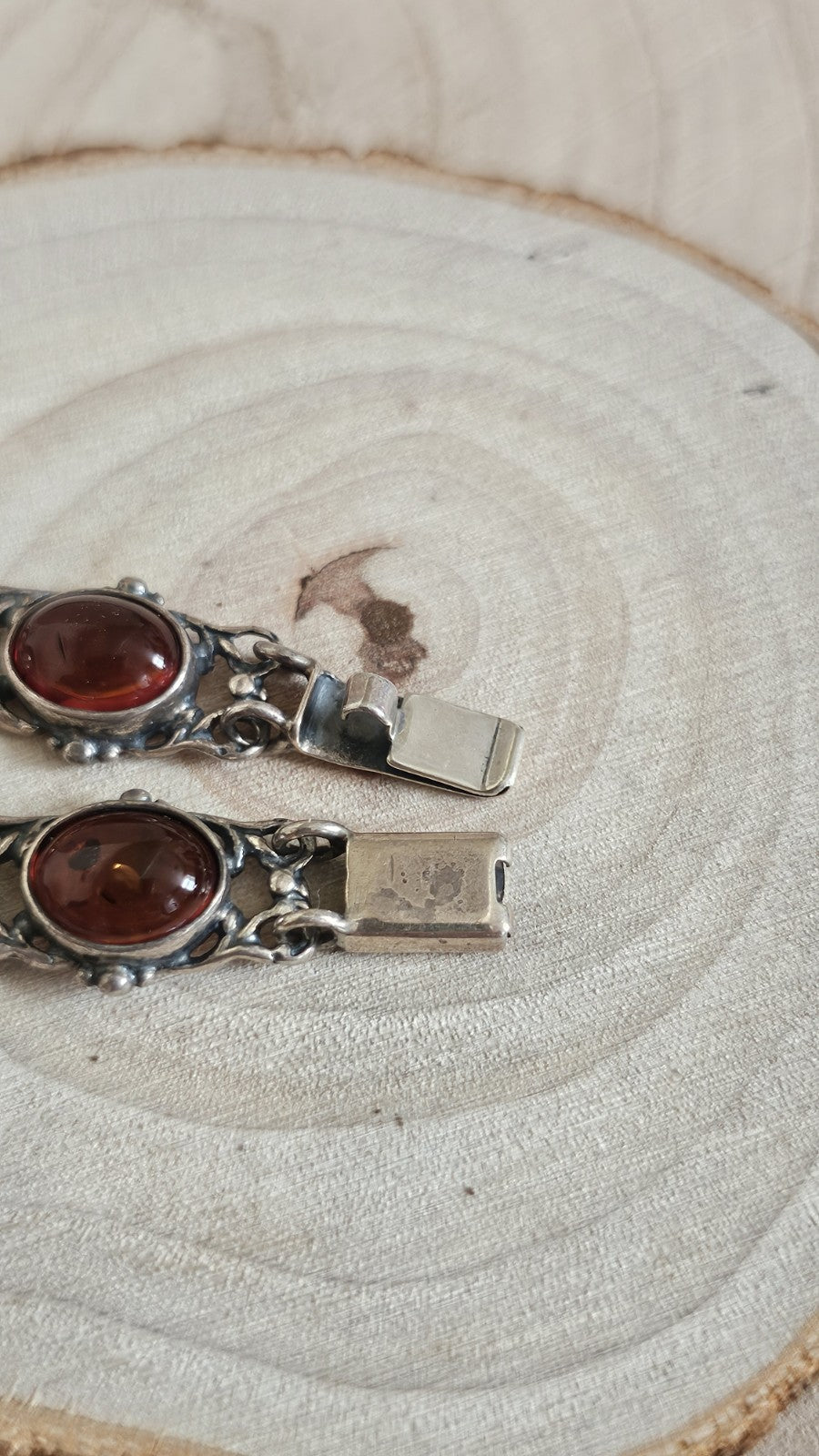 Vintage Polish 925 Sterling Silver Amber Bracelet 🧡 Gdańsk Hallmark