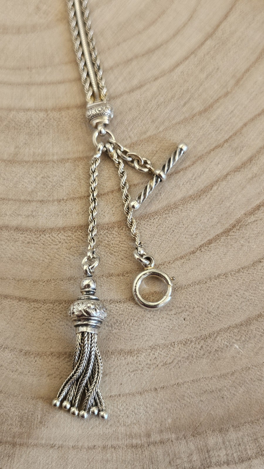 Antique Victorian 900 Silver Albertina Watch Chain Bracelet Tassel 17.88g