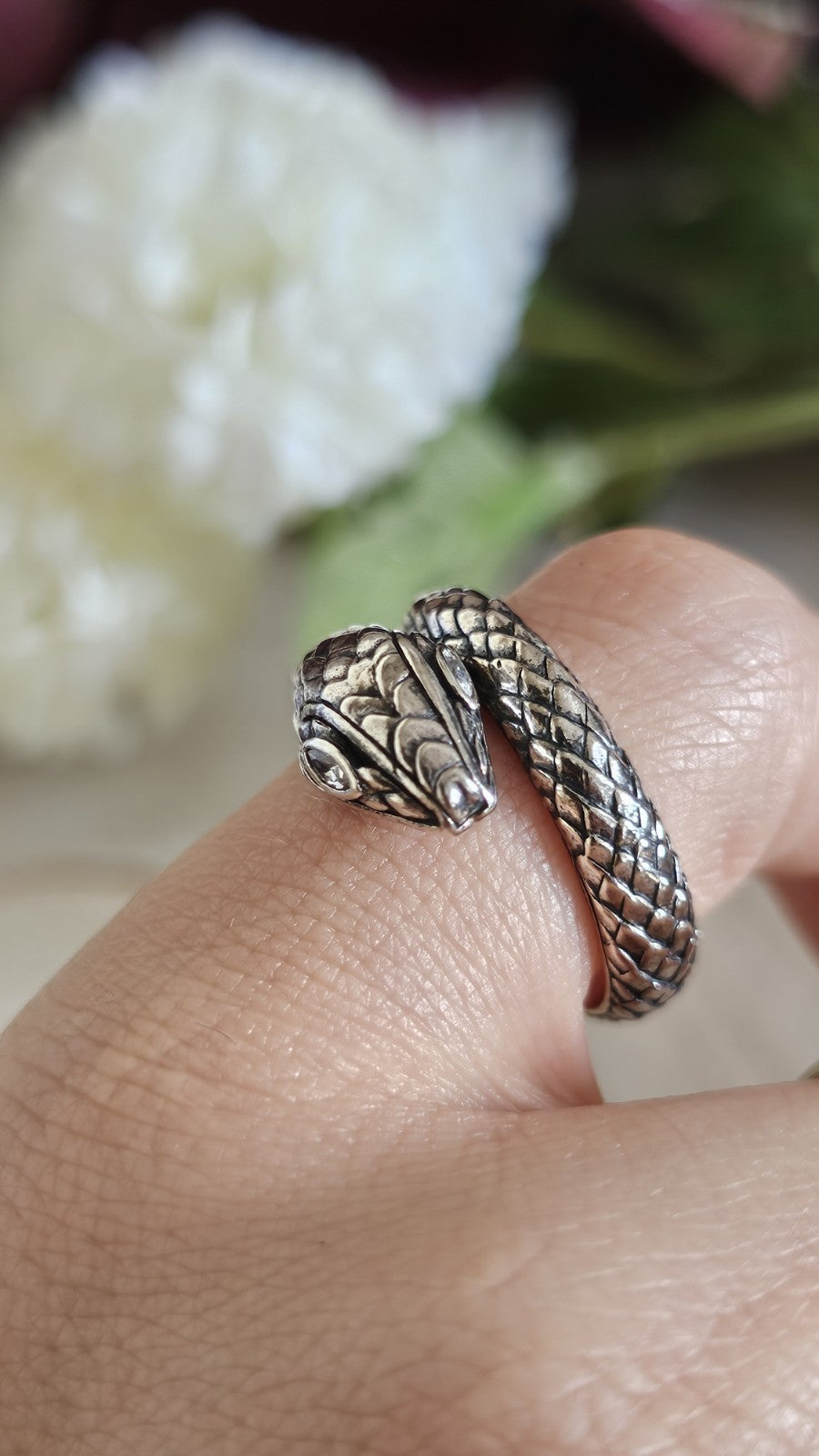 Thomas Sabo 925 Sterling Silver Snake Ring Clear Stone Eyes Size P 1/2 9.19