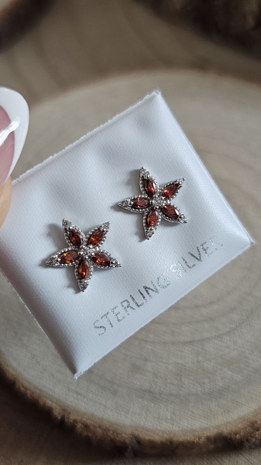 925 Sterling Silver Garnet CZ Flower Star Stud Earrings 11mm New