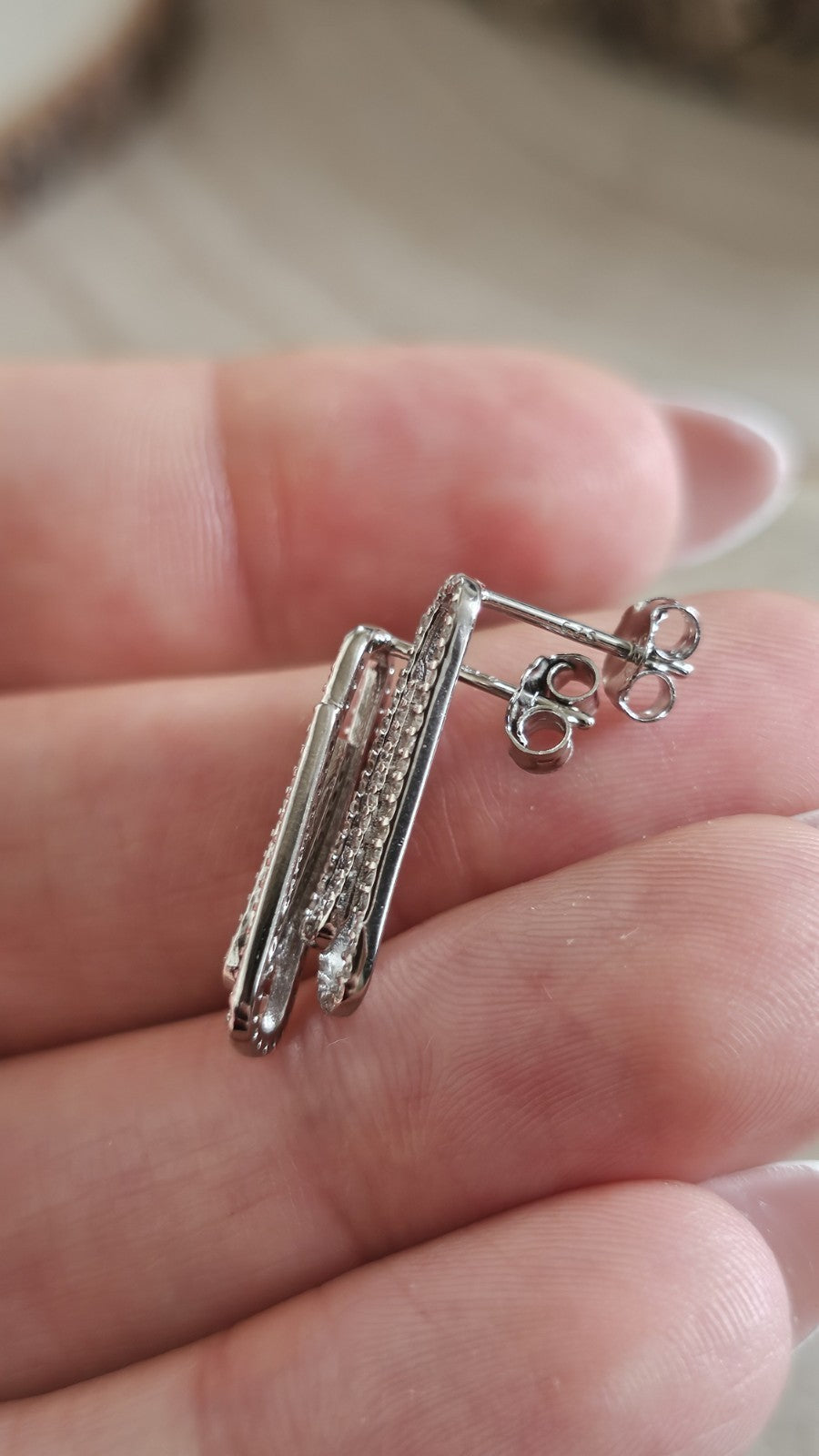 925 Sterling Silver CZ Paperclip Stud Earrings Sparkling Link Design