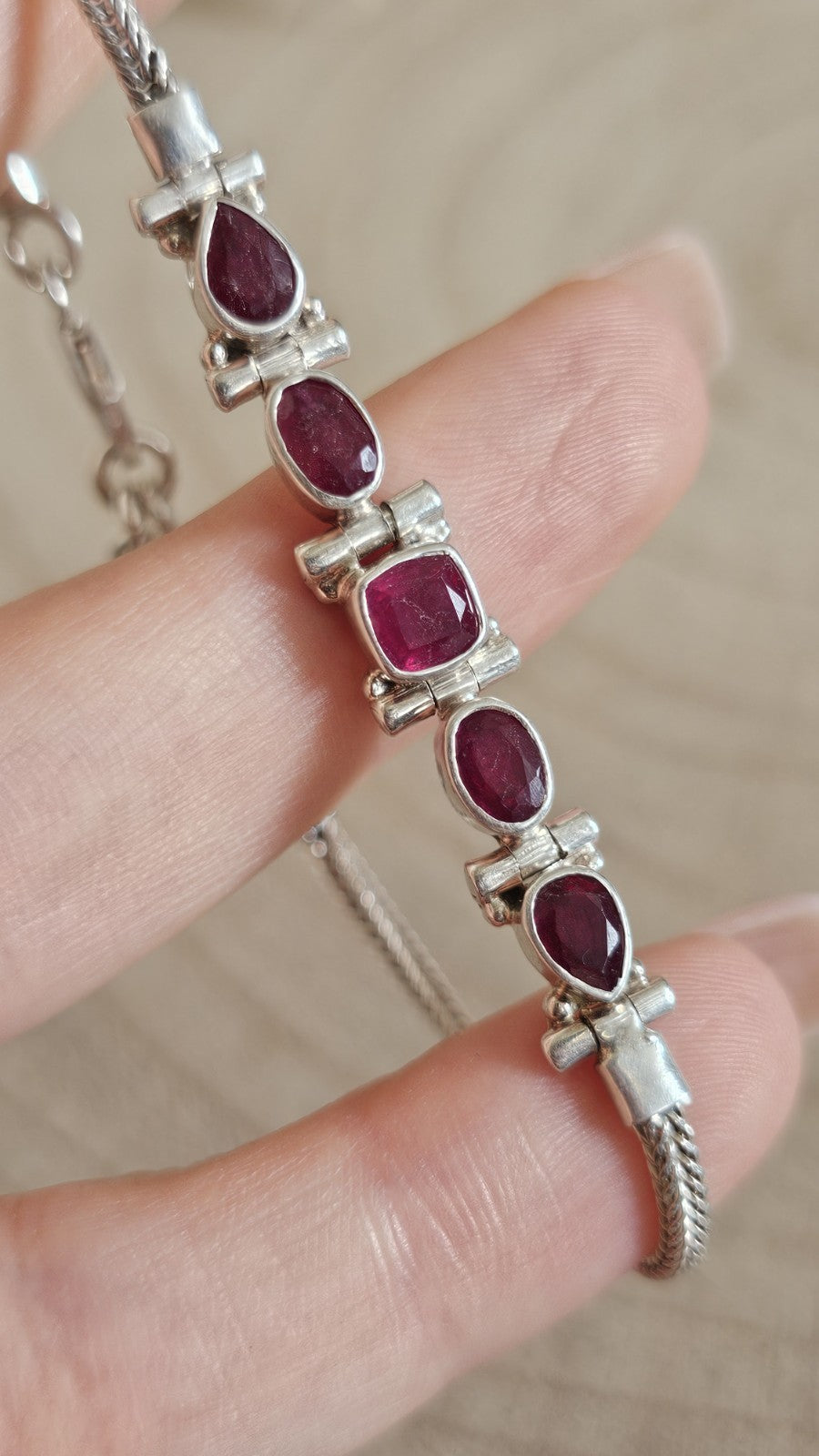 925 Sterling Silver Ruby Bracelet Adjustable 18–23cm 9.80g