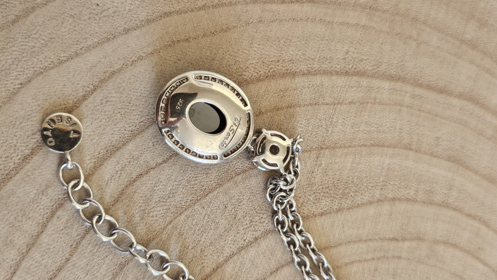 TI SENTO  Sterling Silver Black & Clear Stone Pendant Necklace 19-20.5", 29.76g 
