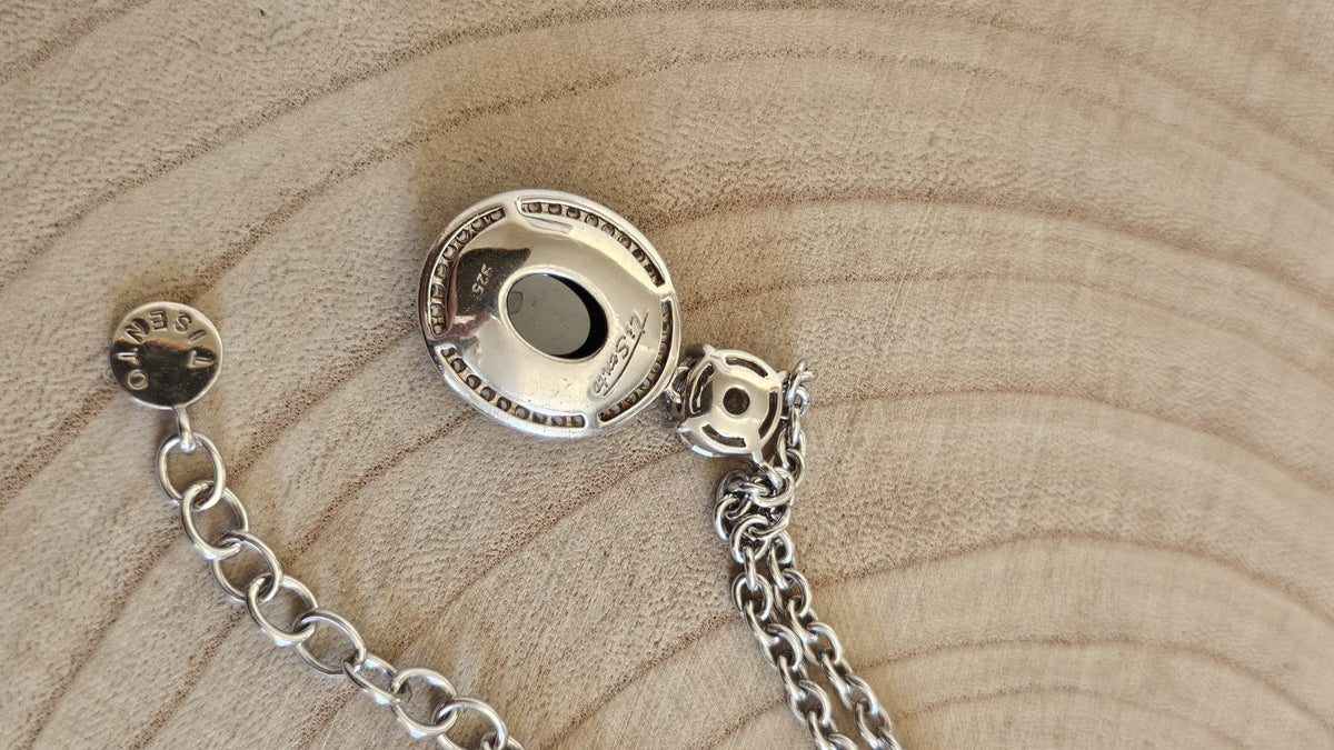 TI SENTO  Sterling Silver Black & Clear Stone Pendant Necklace 19-20.5", 29.76g 