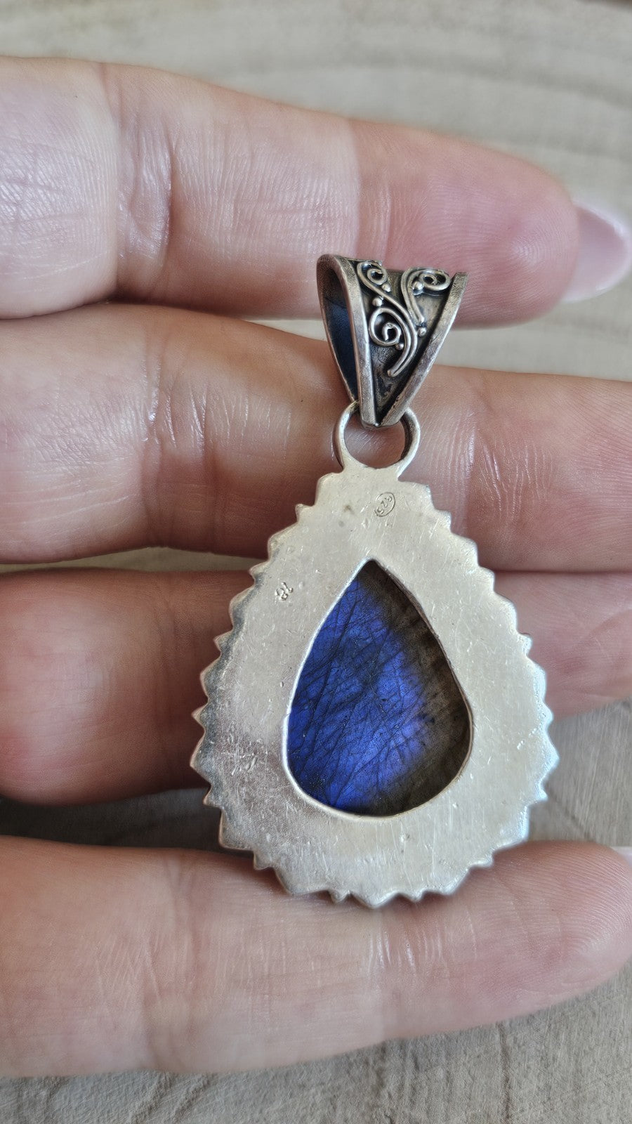 925 Sterling Silver Large Natural Labradorite Pendant Blue Flash 16.31g