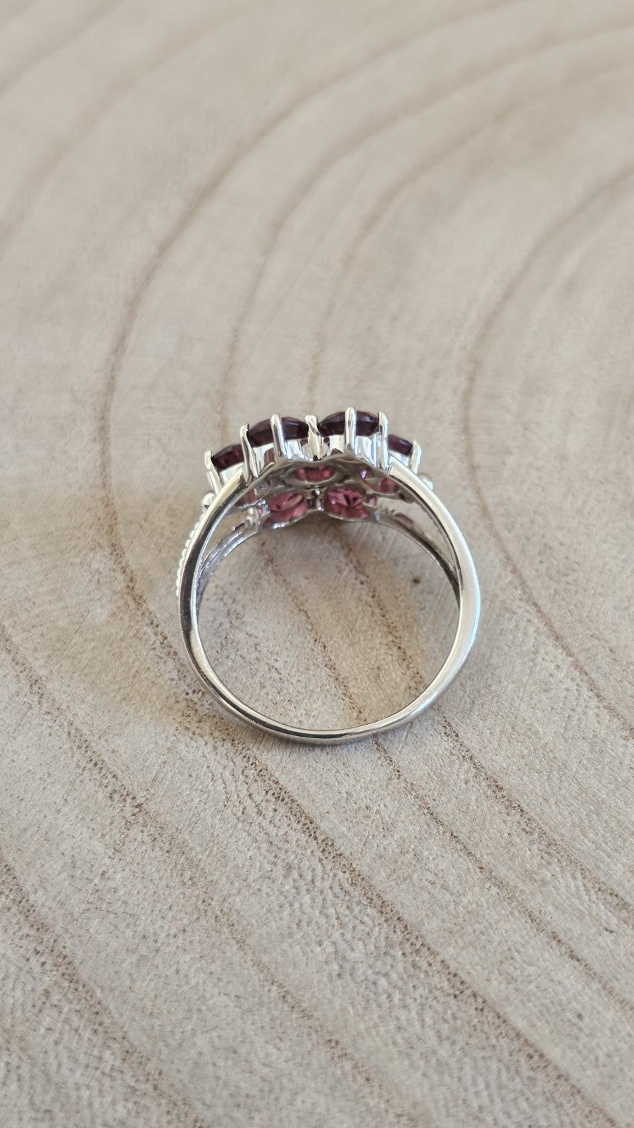 925 Sterling Silver Natural Rhodolite Garnet Floral Cluster Ring Size S 4.49g