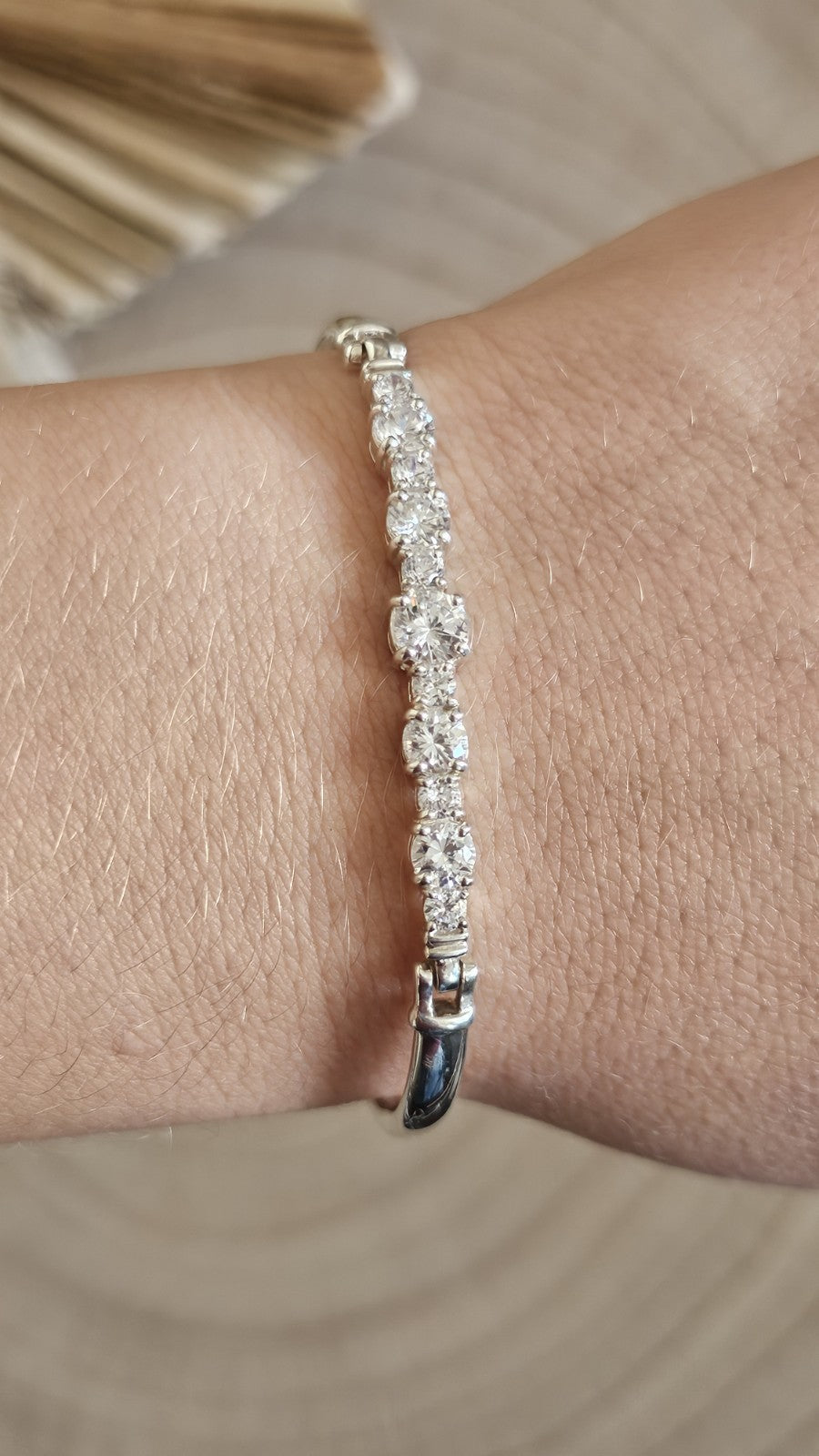 925 Sterling Silver CZ Tennis Style Hinged Bangle Bracelet 7" Fully Hallmarked