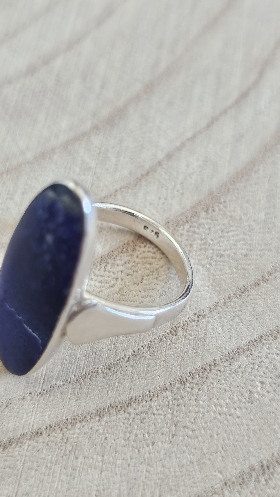 Vintage 925 Sterling Silver Sodalite Statement Ring Blue Gemstone Size O 1/2