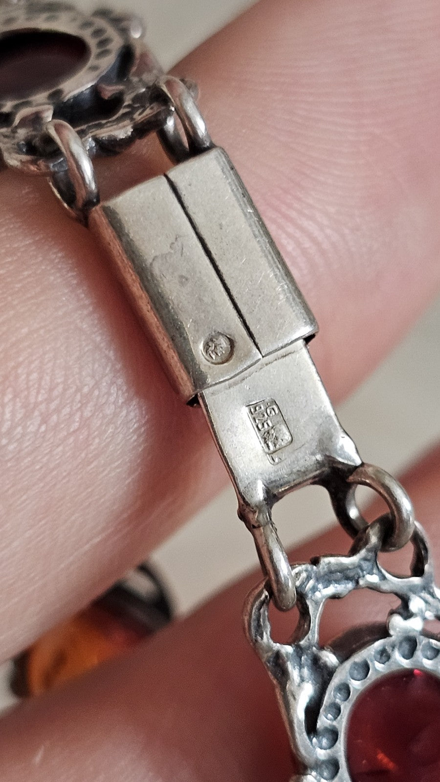 Vintage Polish 925 Sterling Silver Amber Bracelet 🧡 Gdańsk Hallmark