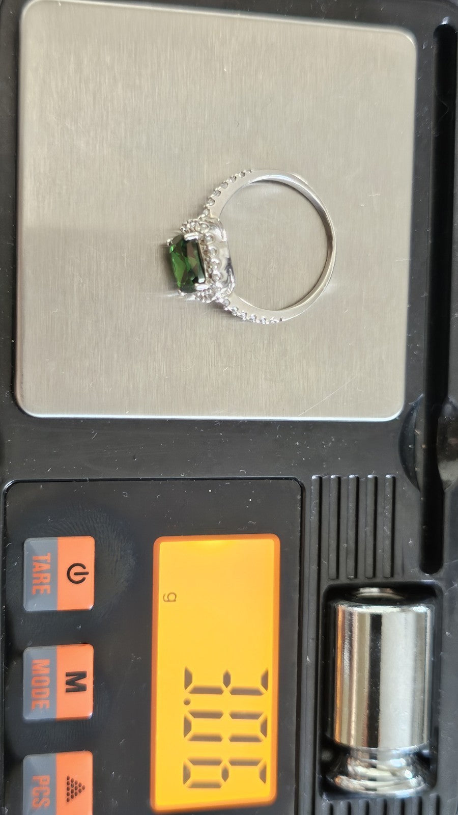 925 Sterling Silver Green CZ Halo Ring Size Q Cushion Cut 3.06g