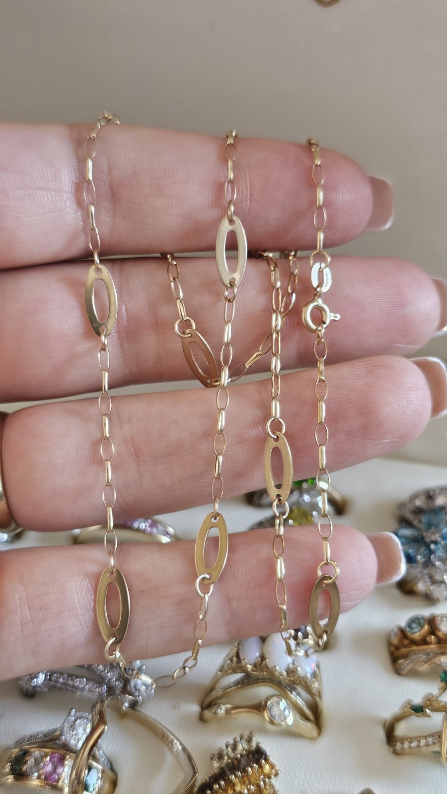 💛✨ 9ct Yellow Gold Fancy Oval Link Necklace – 21" ✨💛