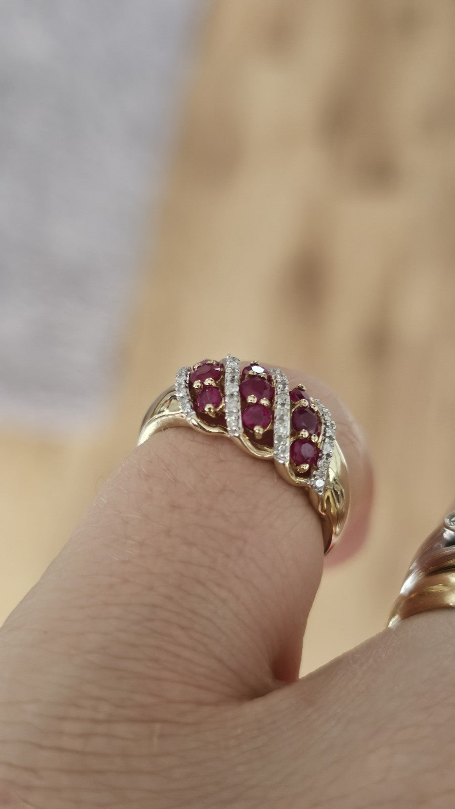 9ct Yellow Gold Natural Ruby & Diamond Ring Size M 1/2 Hallmarked 0.10ct
