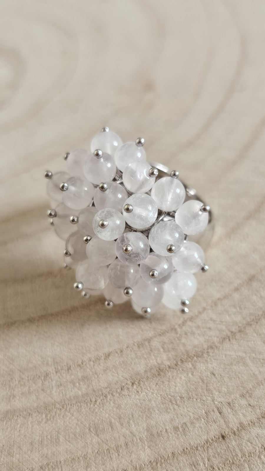 925 Sterling Silver Rose Quartz Cluster Ring Hallmarked Size J 1/2–13.20g