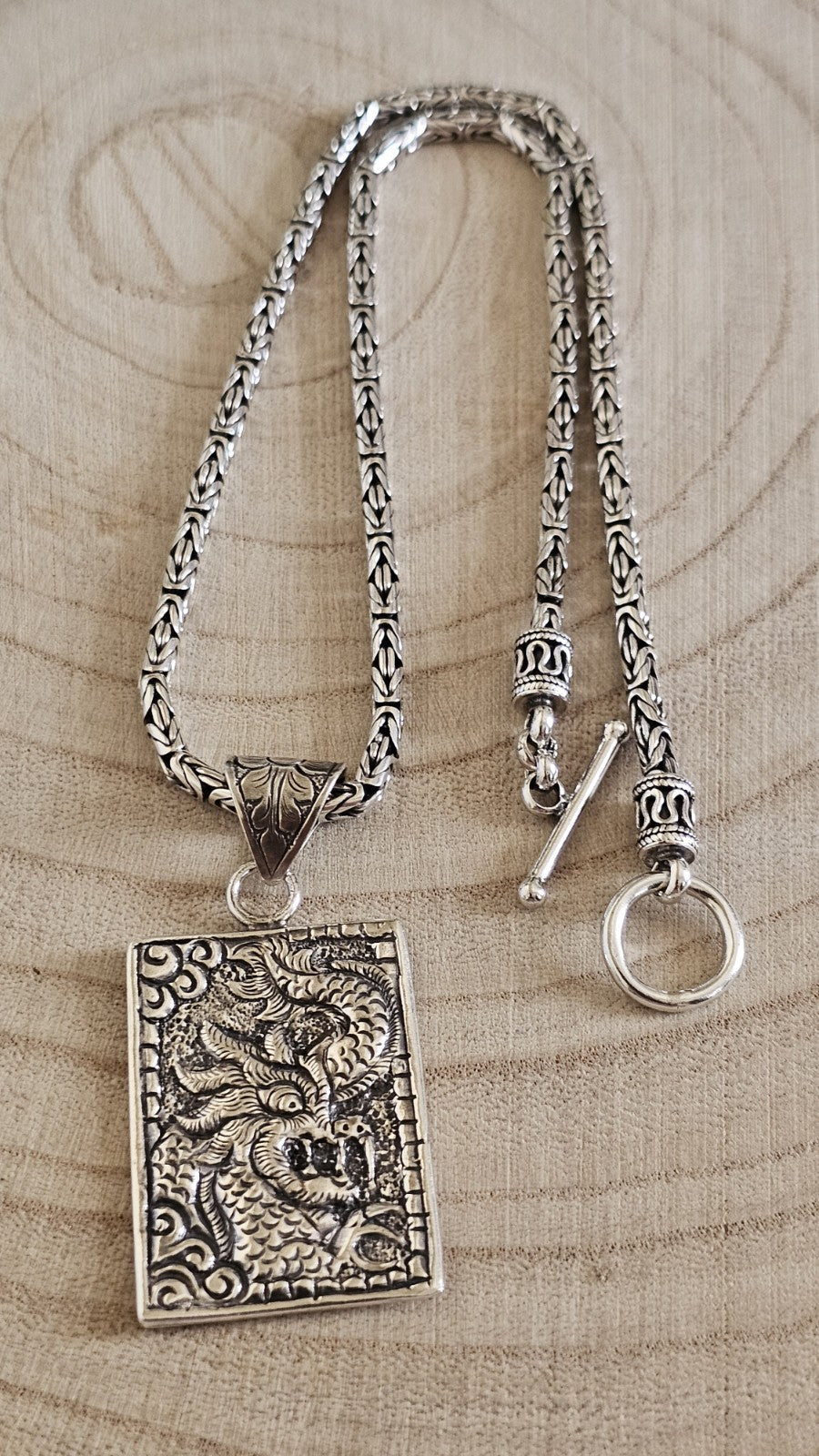 BA SUARTI 925 Sterling Silver Dragon Pendant Necklace 18" Heavy 38.27g