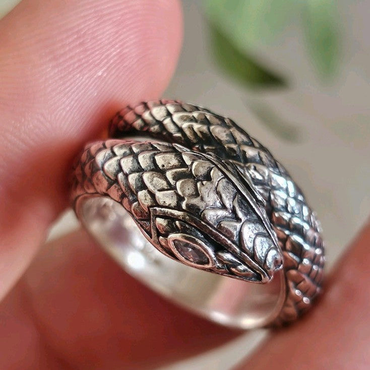 Thomas Sabo 925 Sterling Silver Snake Ring Clear Stone Eyes Size P 1/2 9.19
