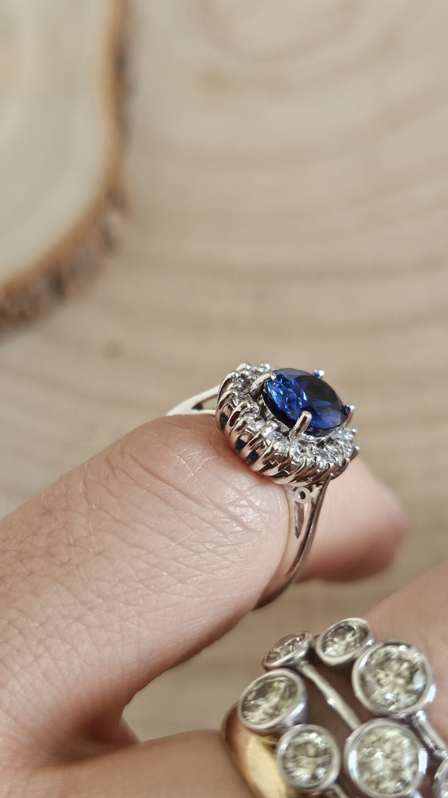 925 Sterling Silver Sapphire Blue CZ Halo Ring – Size K – Hallmarked 4.62g