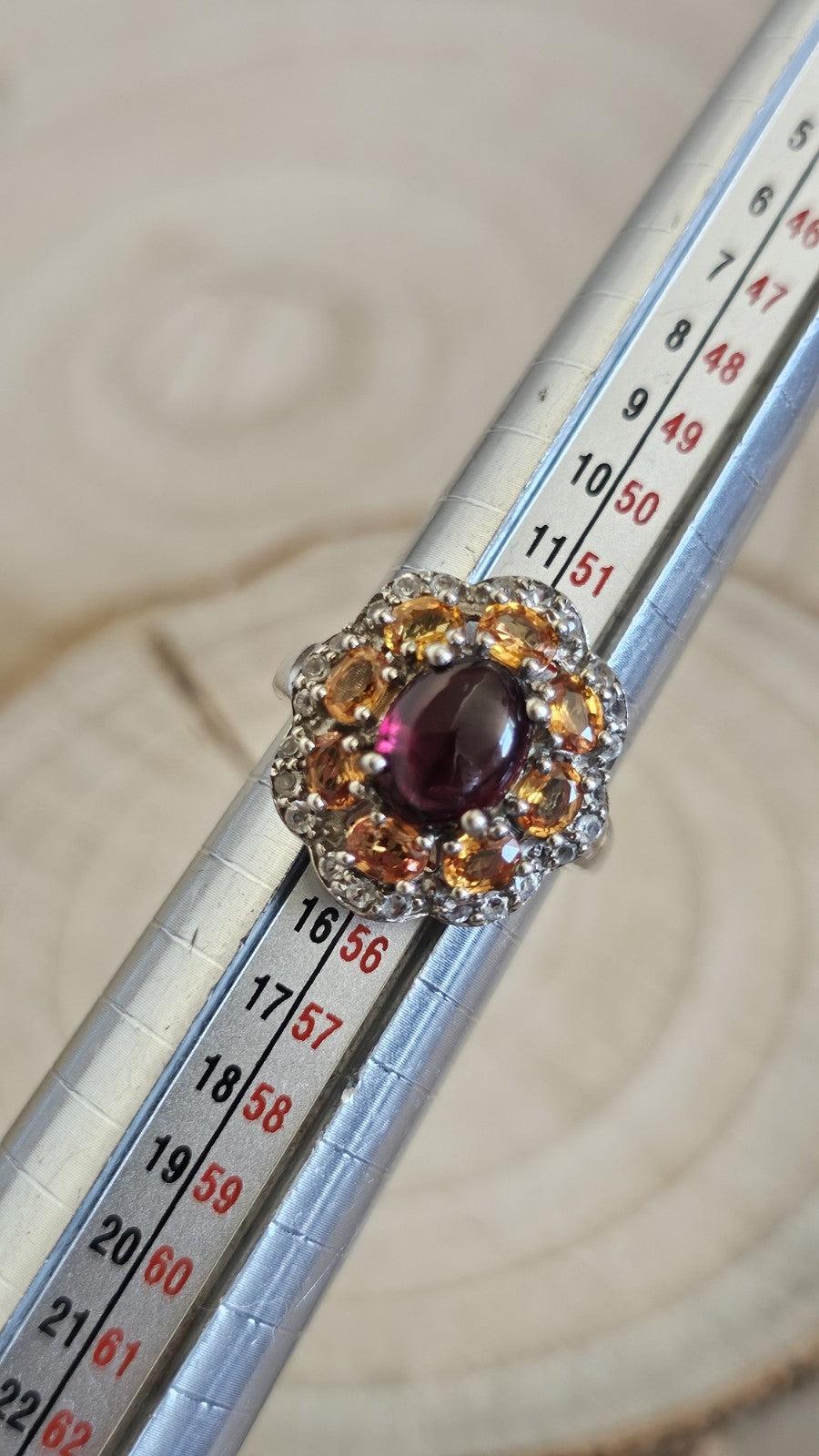 925 Sterling Silver Garnet ,Sapphire & Zircon Cluster Ring Size N 4.48g