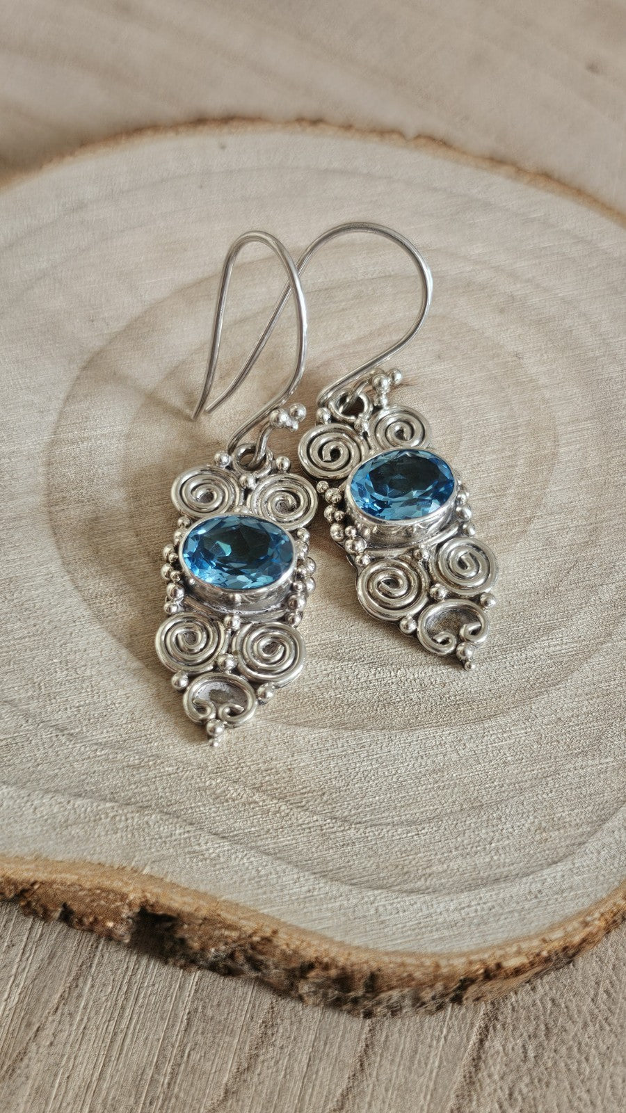 BA SUARTI 925 Sterling Silver Blue Topaz Drop Earrings 8.37g