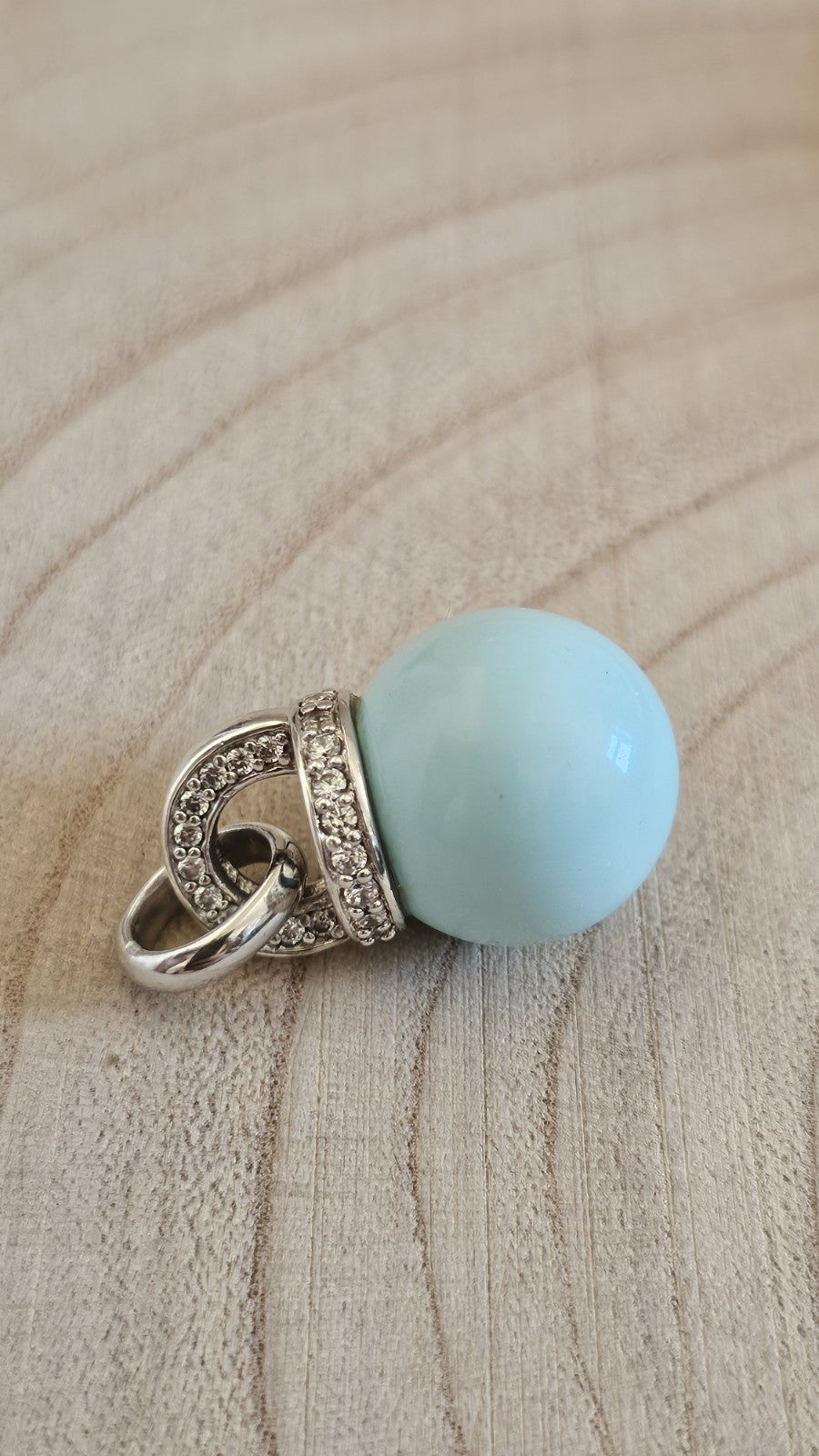 TI SENTO Milano 925 Sterling Silver Aqua Blue Ball Pendant CZ Signed