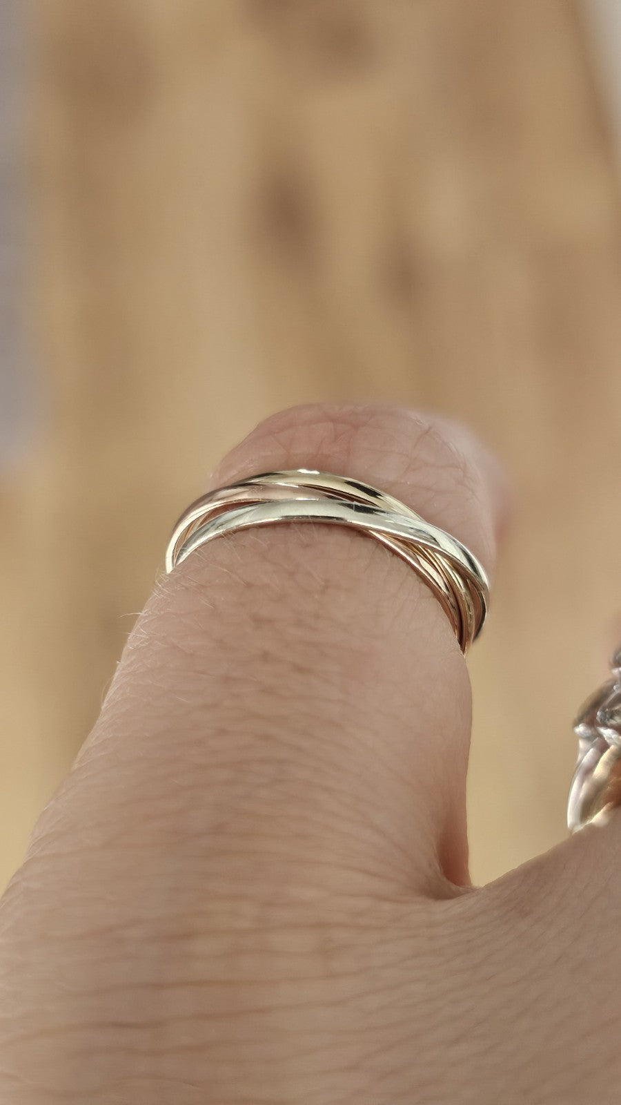 9ct Tri Colour Gold Russian Wedding Ring Triple Interlocking Bands Size K 1/2 