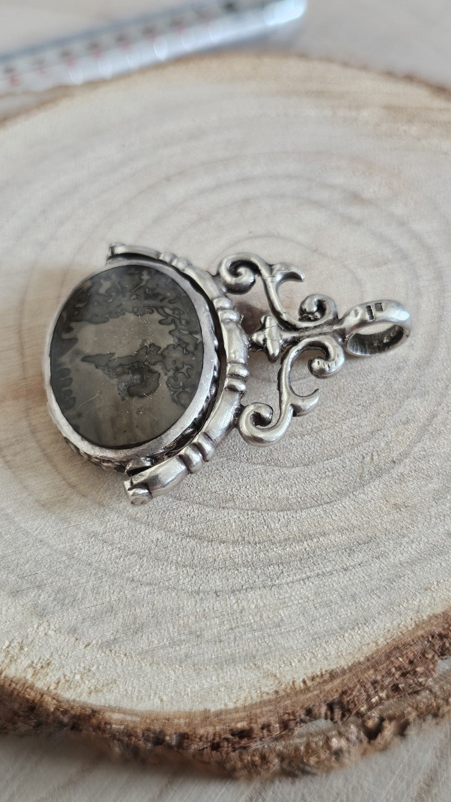 925 Sterling Silver Hallmarked Oval Bezel Reversible Pendant Cotham Marble