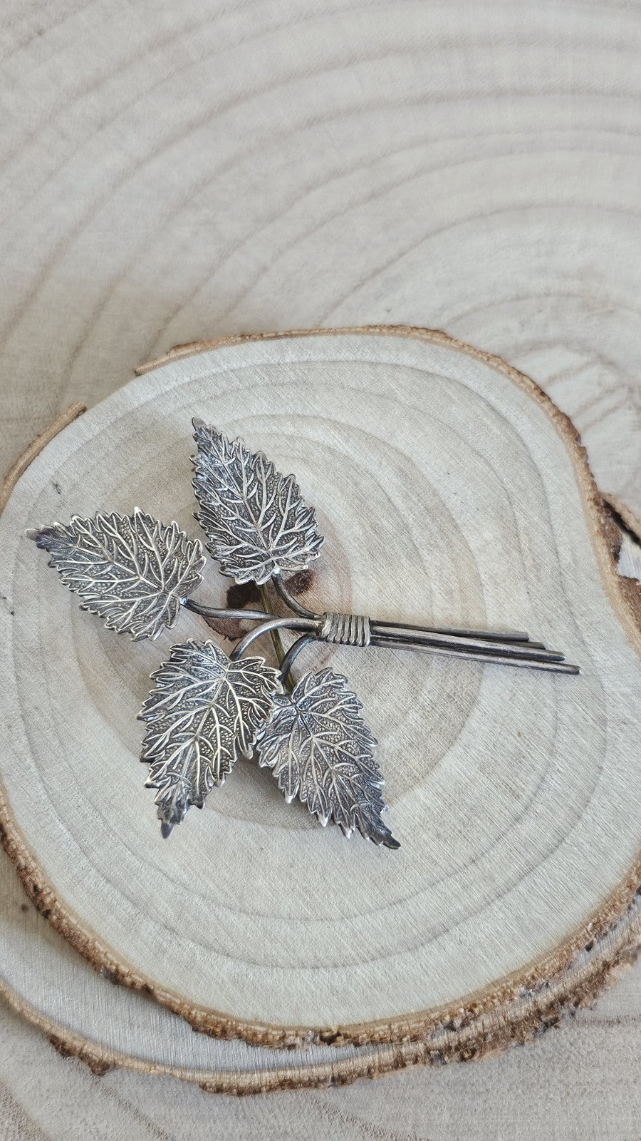 Vintage Silver Leaf Bouquet Brooch Stamped SILVER Botanical Leaves 6.46g