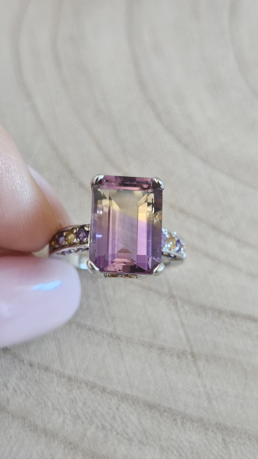 925 Sterling Silver Ametrine Amethyst Citrine Statement Ring Size N 1/2 5.85g