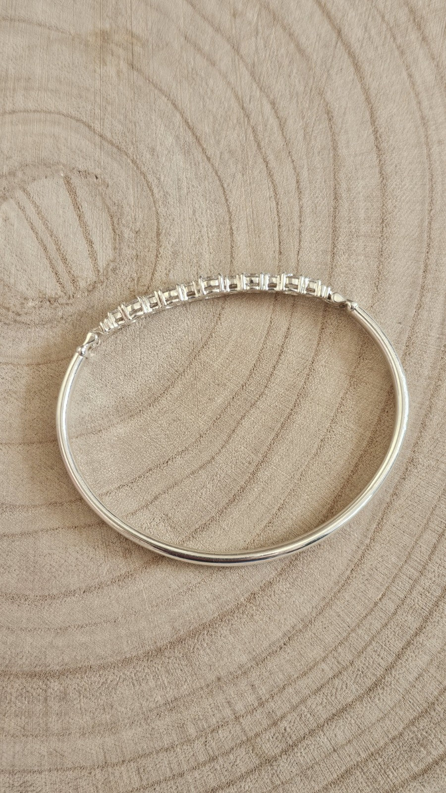 925 Sterling Silver CZ Tennis Style Hinged Bangle Bracelet 7" Fully Hallmarked