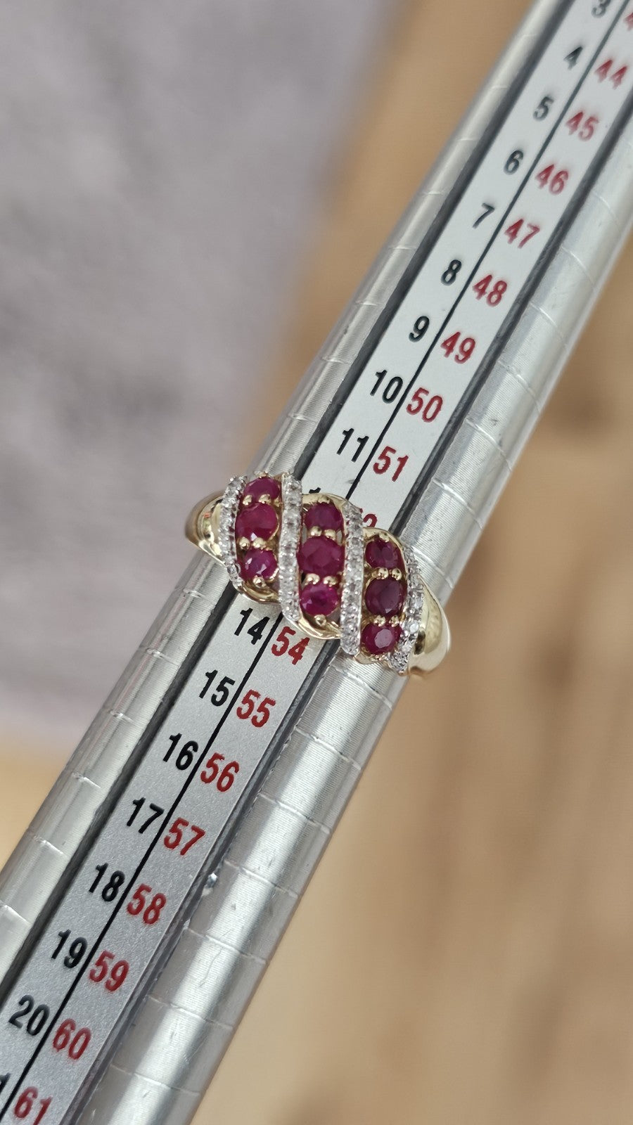 9ct Yellow Gold Natural Ruby & Diamond Ring Size M 1/2 Hallmarked 0.10ct