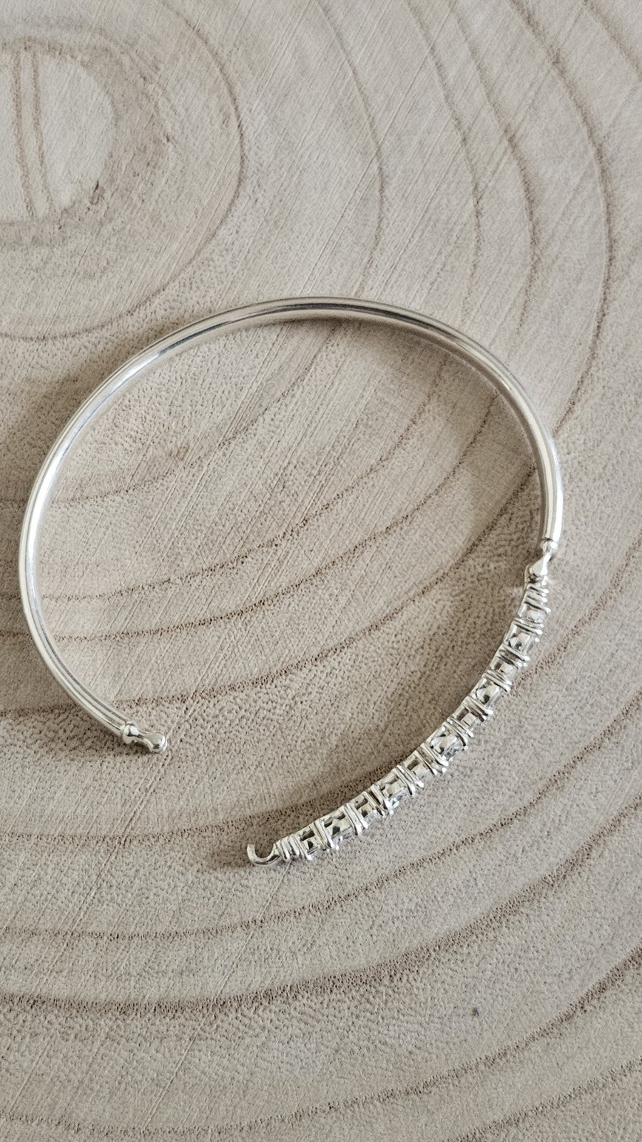 925 Sterling Silver CZ Tennis Style Hinged Bangle Bracelet 7" Fully Hallmarked