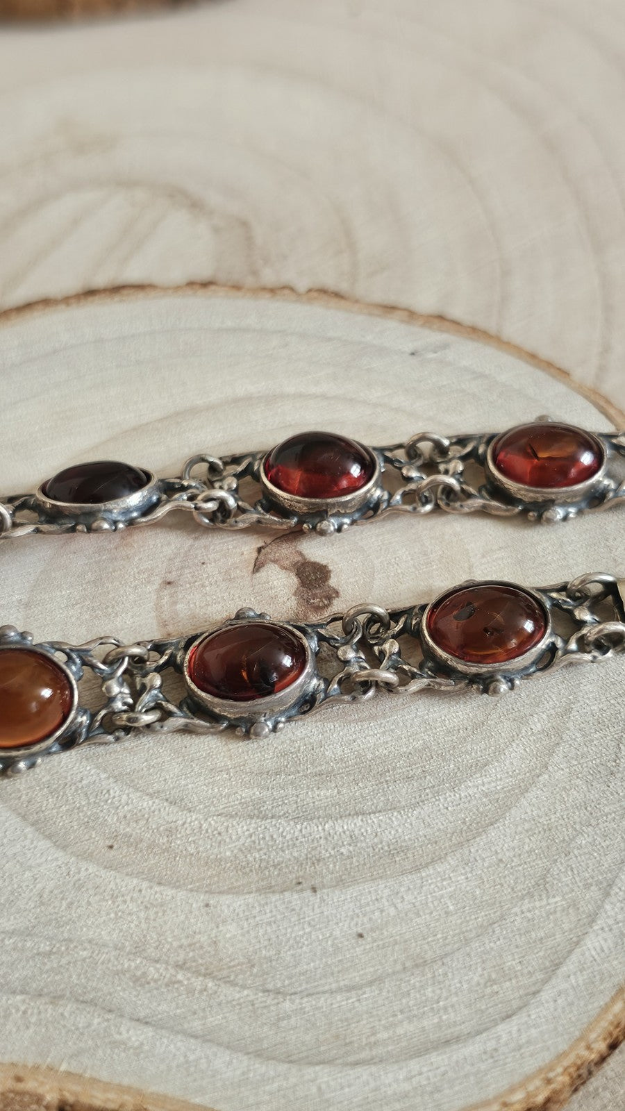 Vintage Polish 925 Sterling Silver Amber Bracelet 🧡 Gdańsk Hallmark