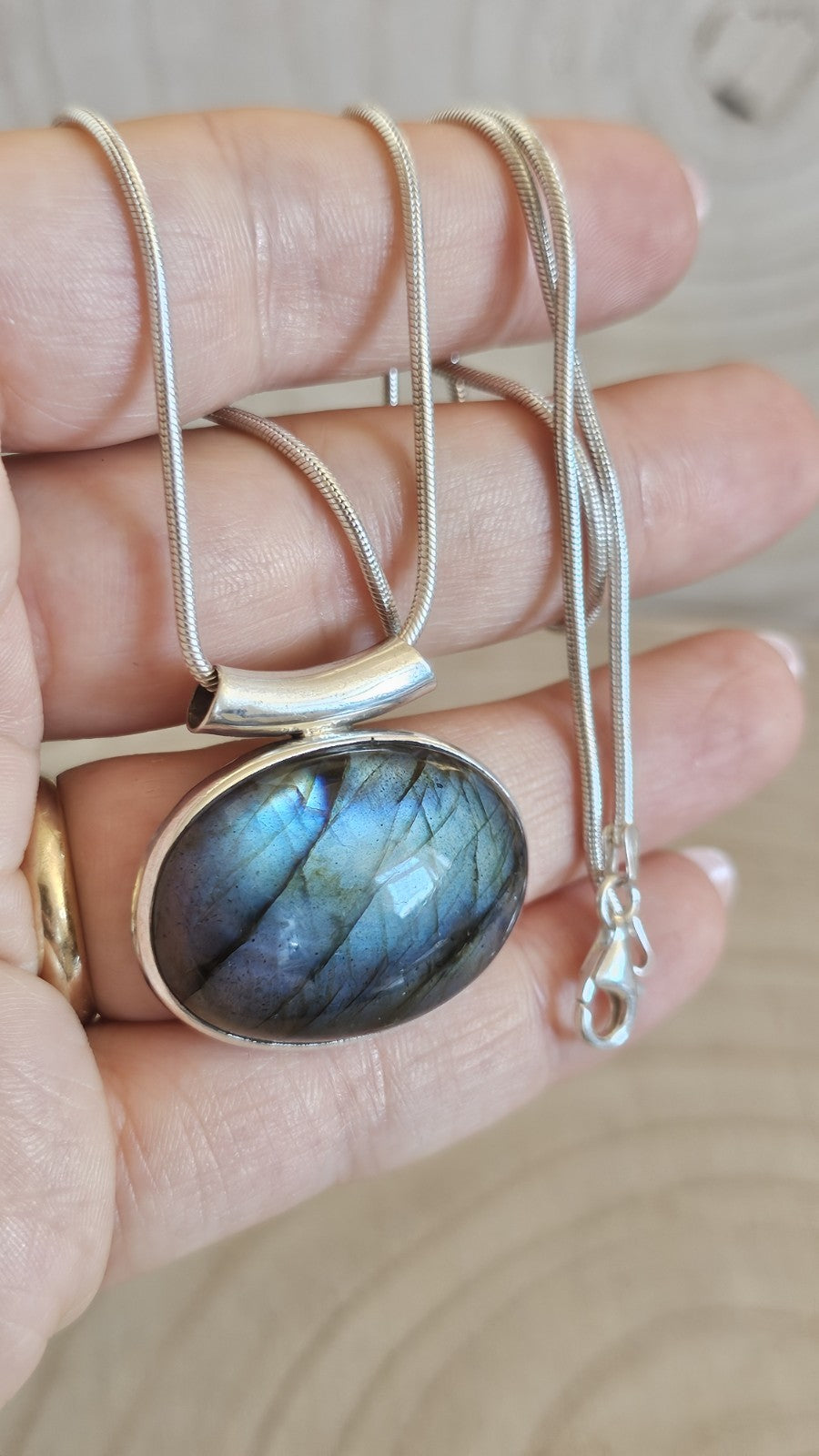 925 Sterling Silver Labradorite Pendant Necklace 20" Snake Chain 20.8g