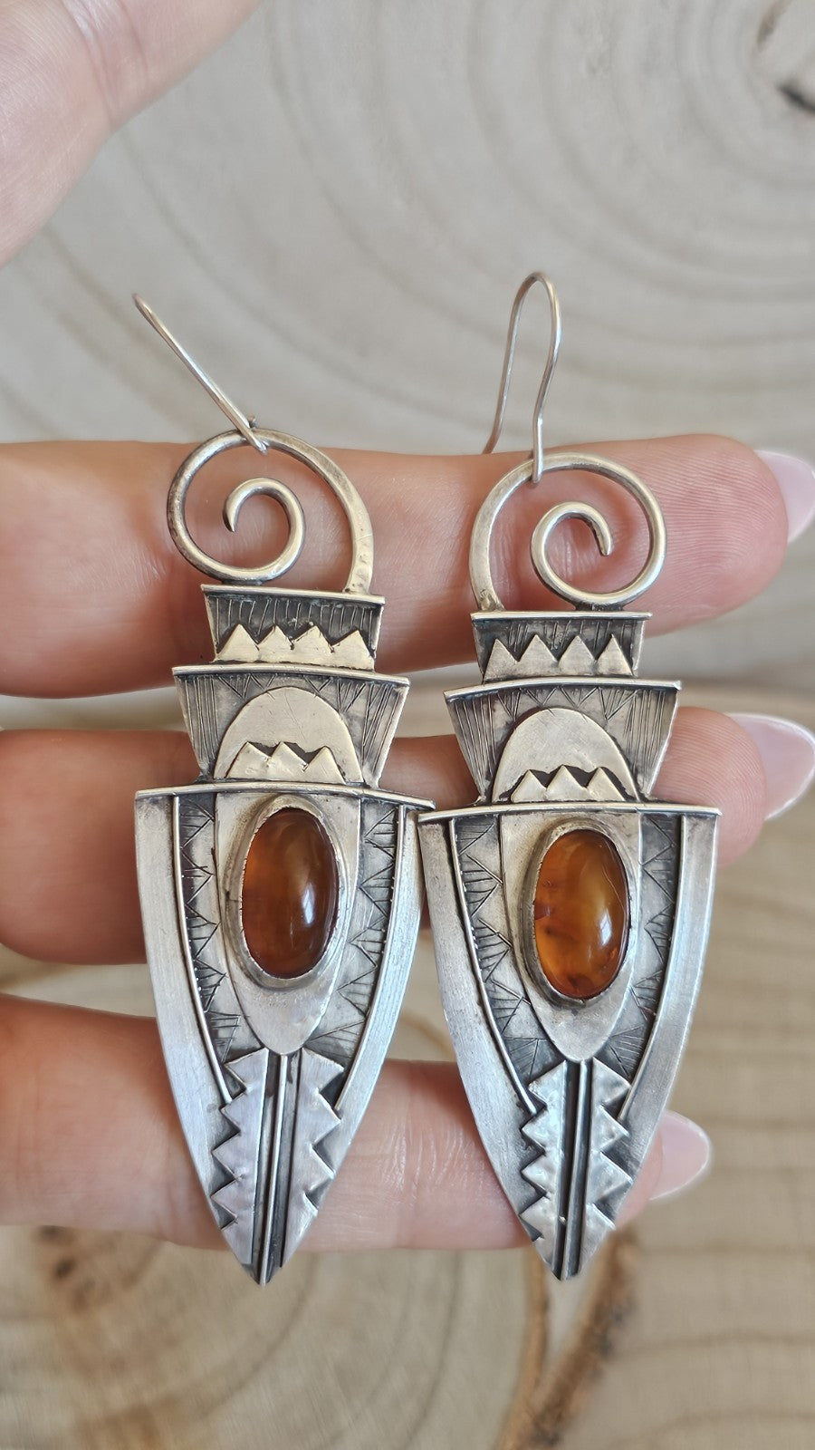 Vintage 1993 925 Sterling Silver Amber Drop Earrings Hallmarked 14g