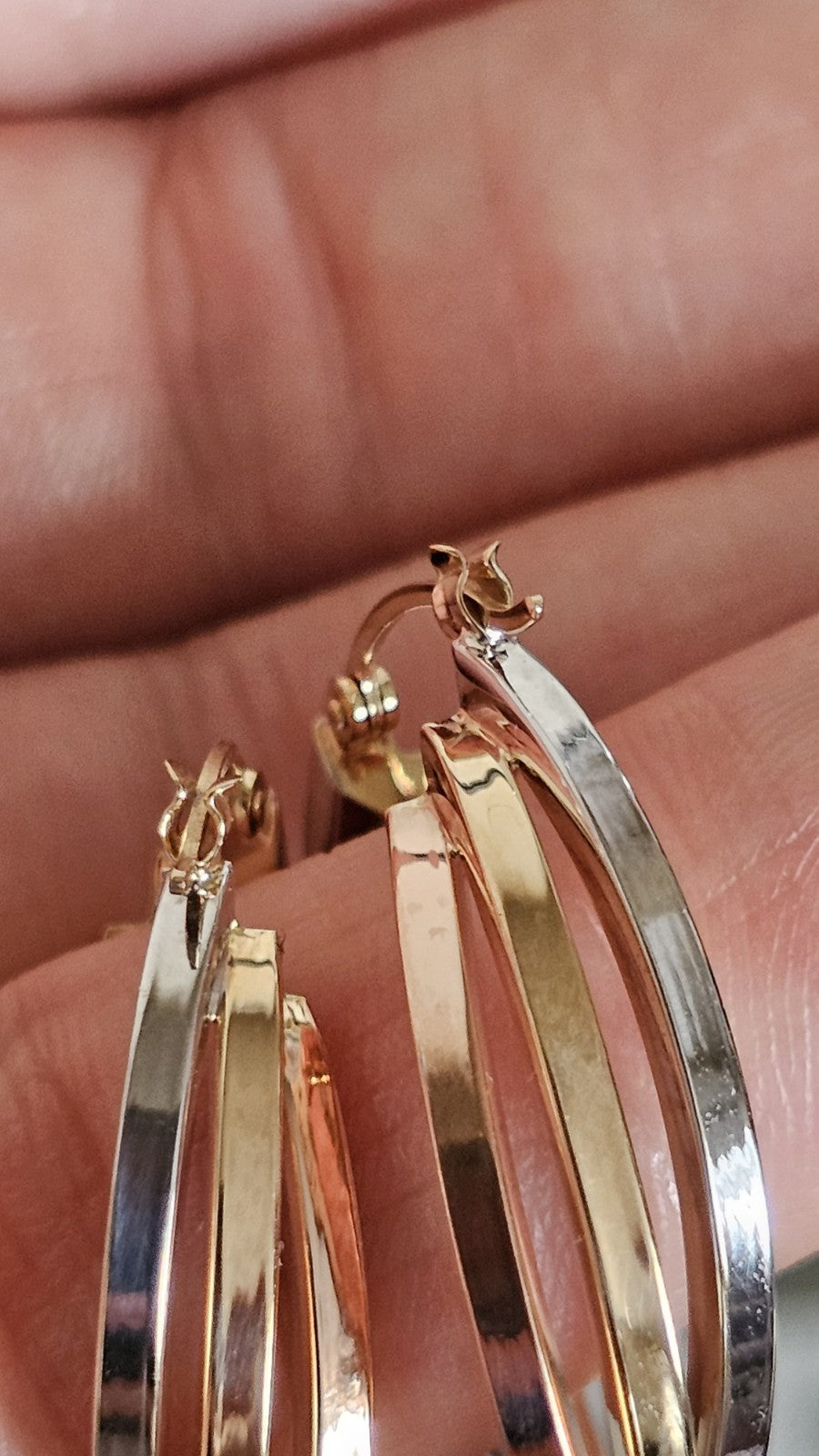 14ct Tri Colour Gold Triple Hoop Earrings 4.79g 33.5mm 14K Rose White Yellow