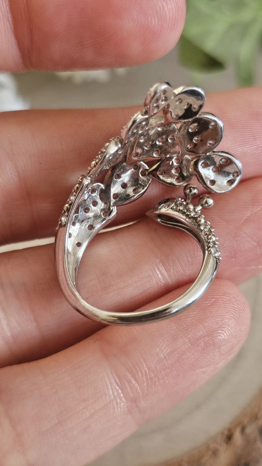 TGGC 925 Silver Natural Zircon Amethyst Peacock Ring Adjustable P 1/2