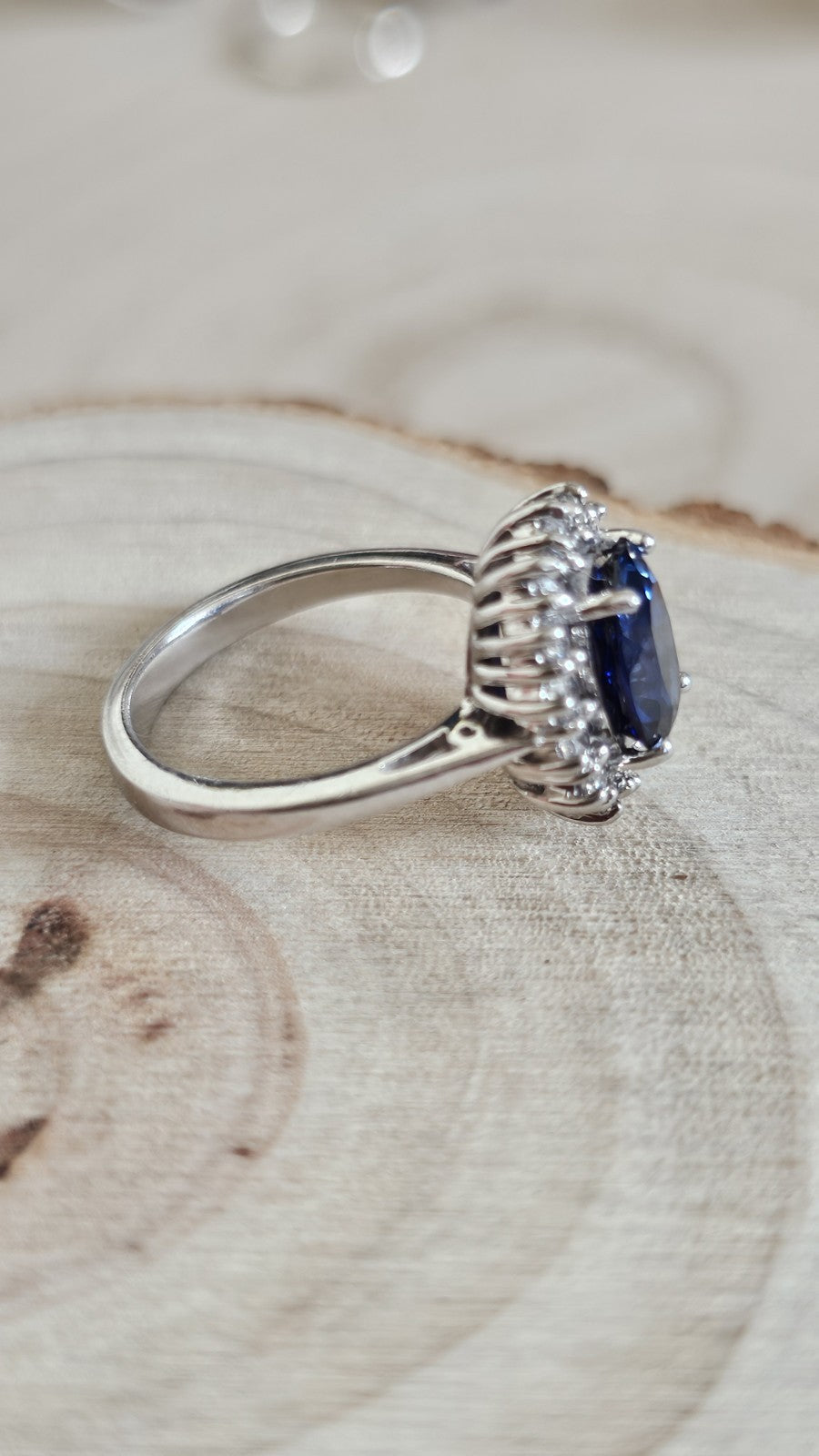 925 Sterling Silver Sapphire Blue CZ Halo Ring – Size K – Hallmarked 4.62g