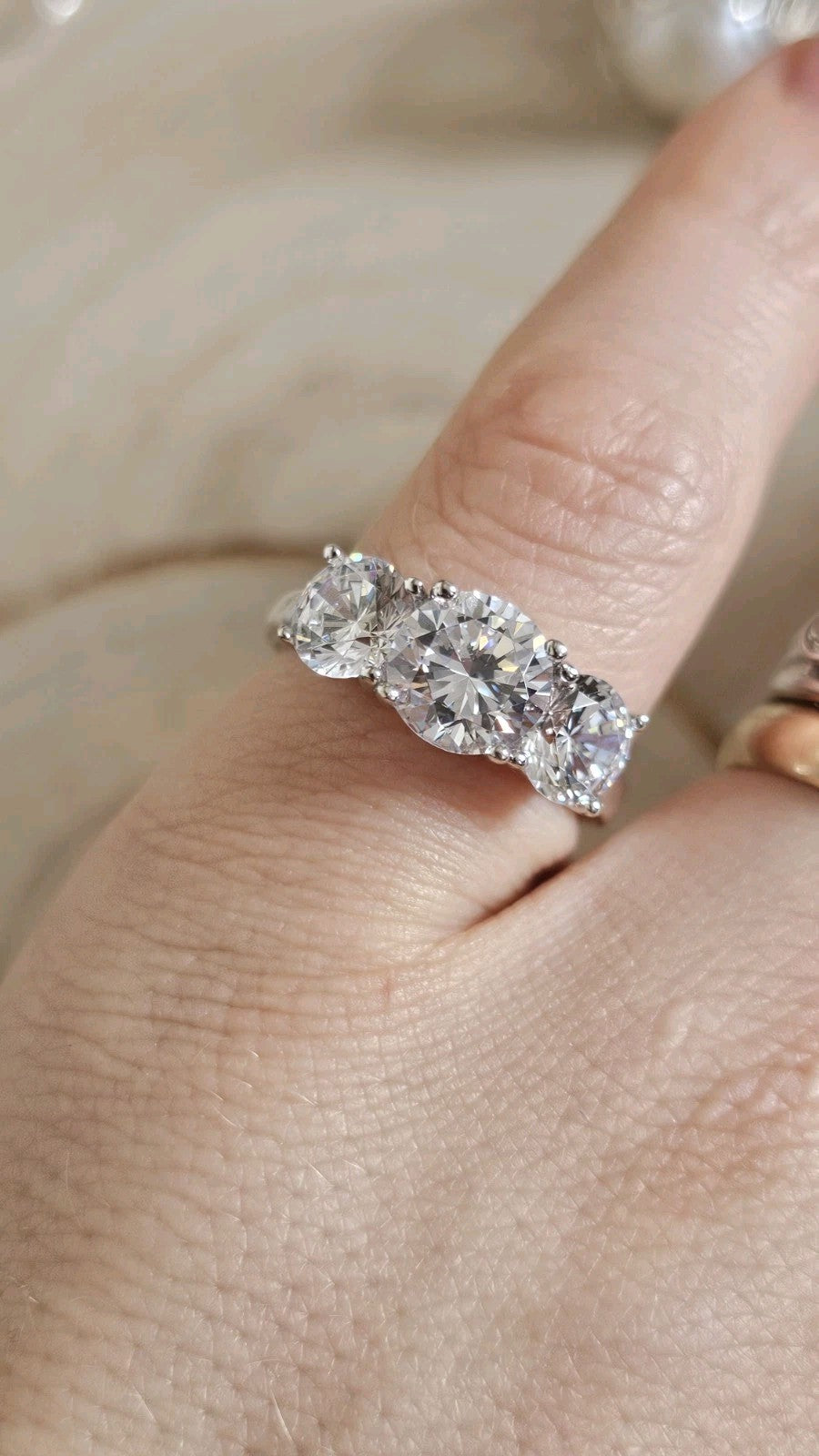925 Sterling Silver Three Stone Cubic Zirconia Trilogy Ring – Size P – 4.81g