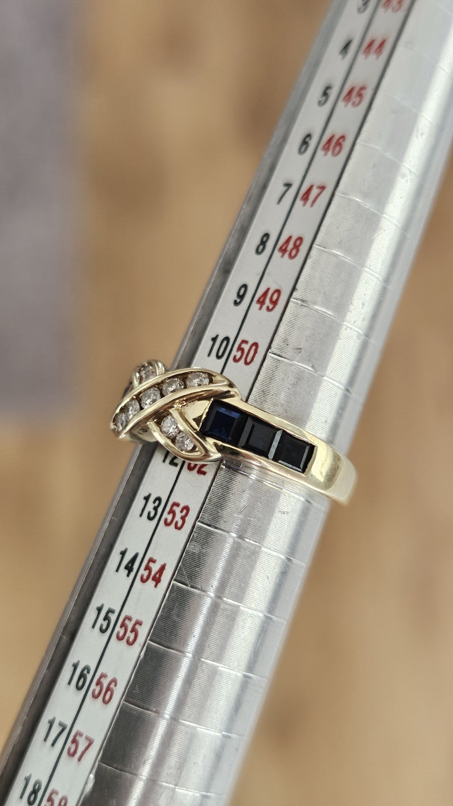 9ct Yellow Gold Natural Diamond Sapphire Crossover Ring Size L Hallmarked 2.70g