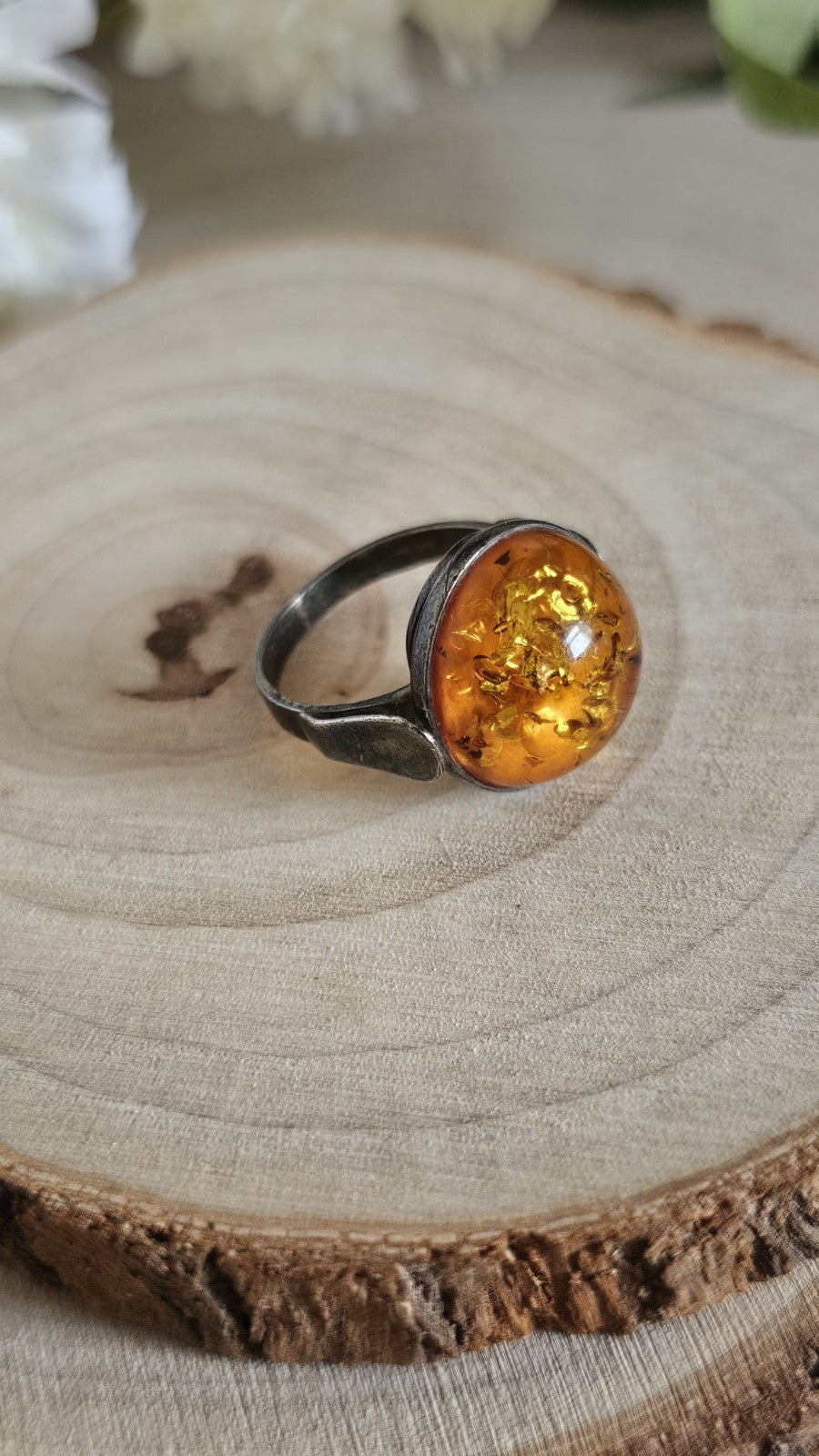 Vintage 925 Sterling Silver Amber Ring Size L 1/2 Honey Cognac 3.31g