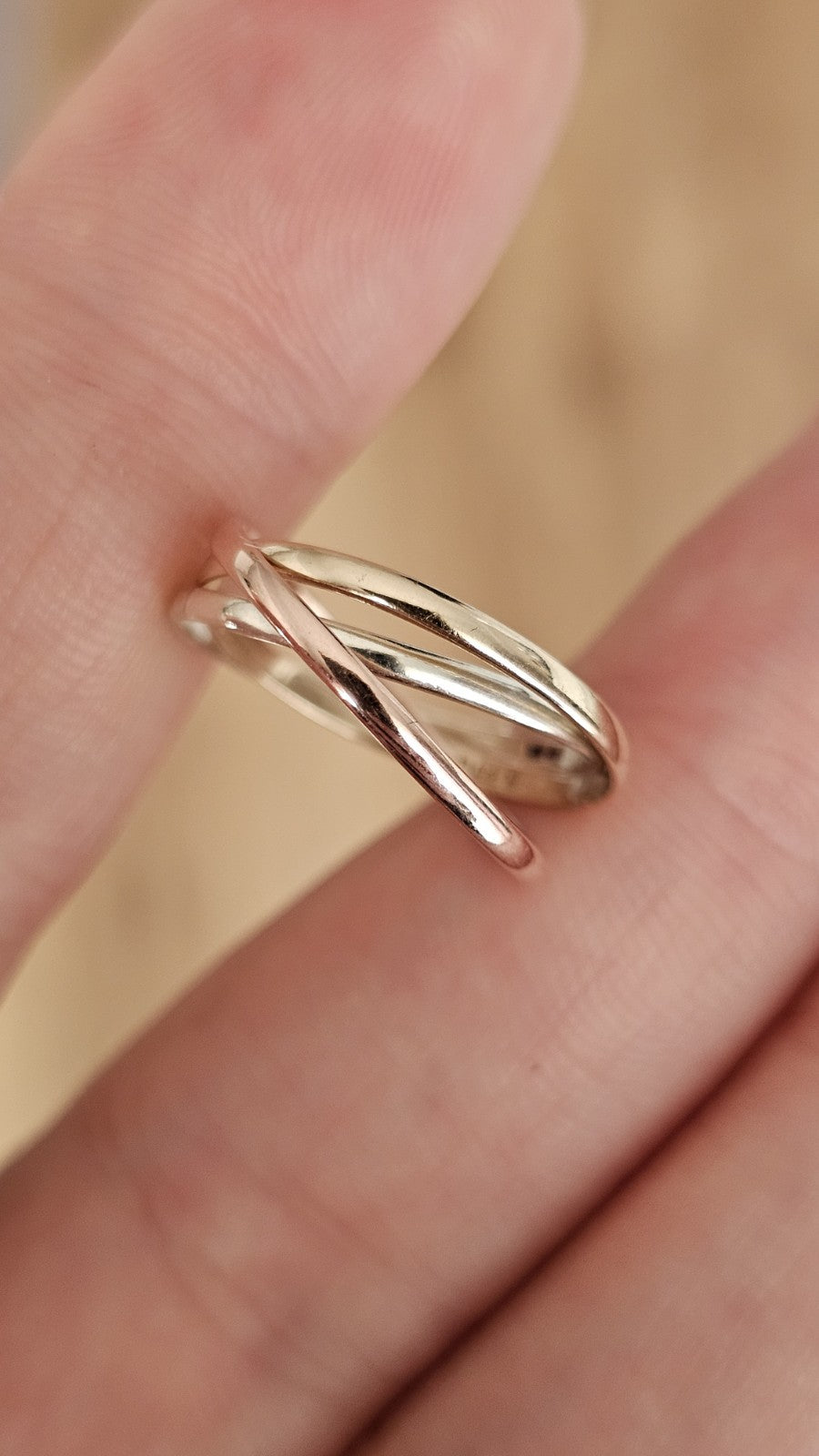 9ct Tri Colour Gold Russian Wedding Ring Triple Interlocking Bands Size K 1/2 